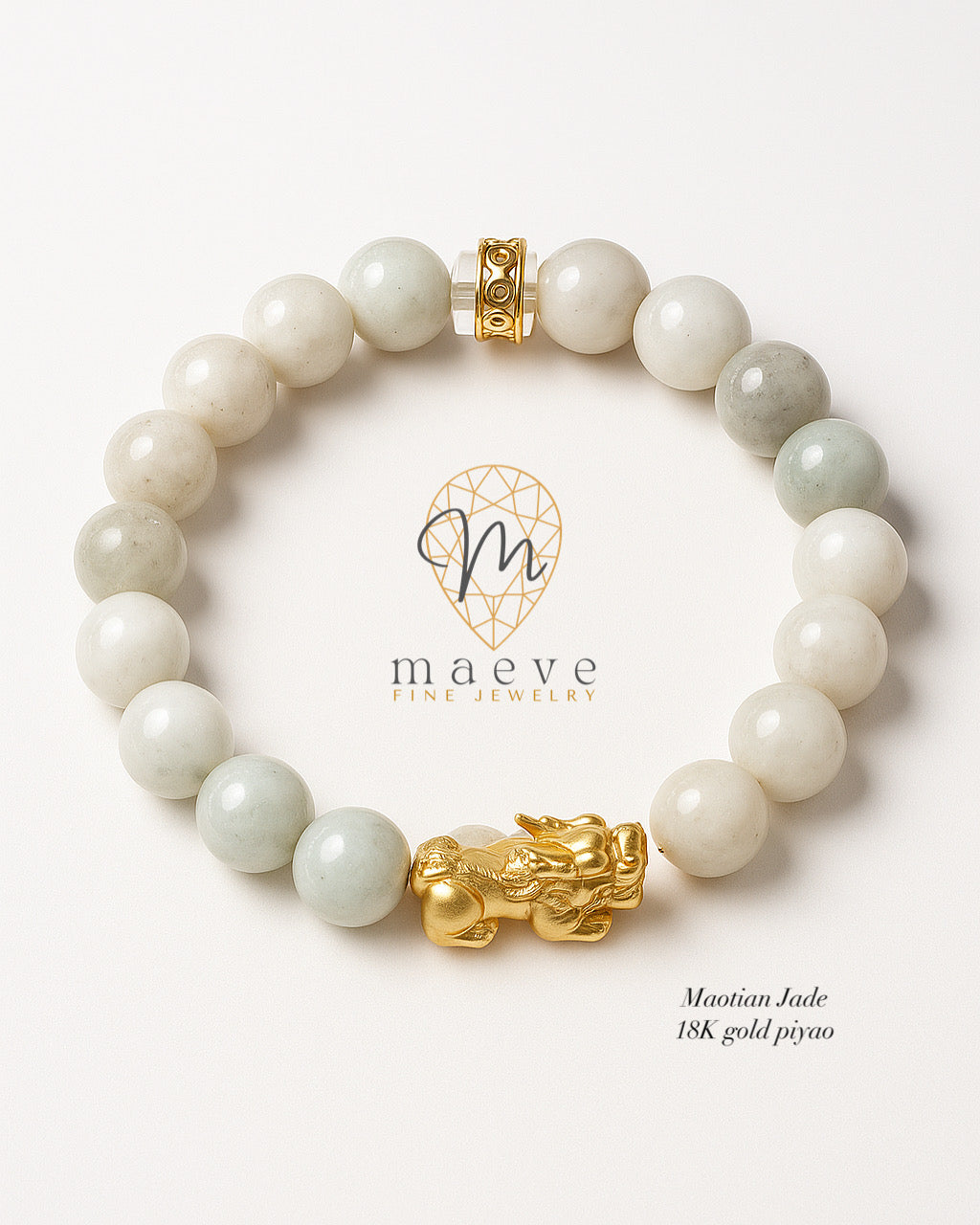 Maotian Jade Bracelet 10mm with 18K Gold Piyao