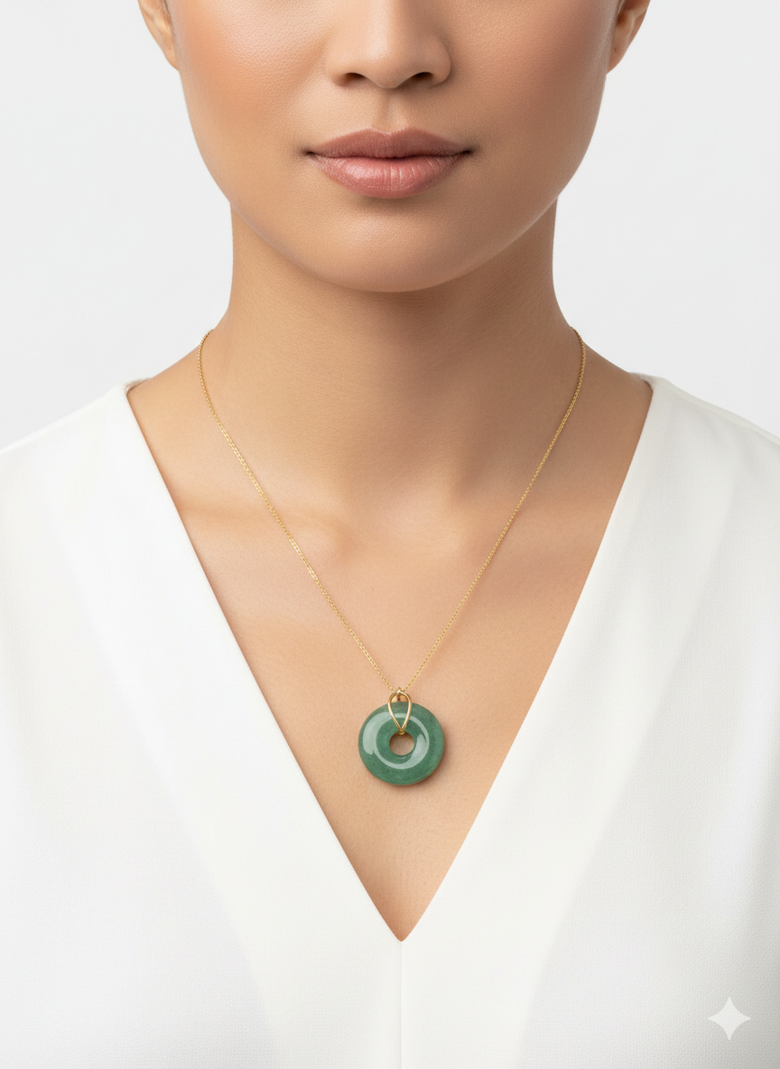 Green Aventurine Donut Pendant in 18K Yellow Gold (Pendant Only)