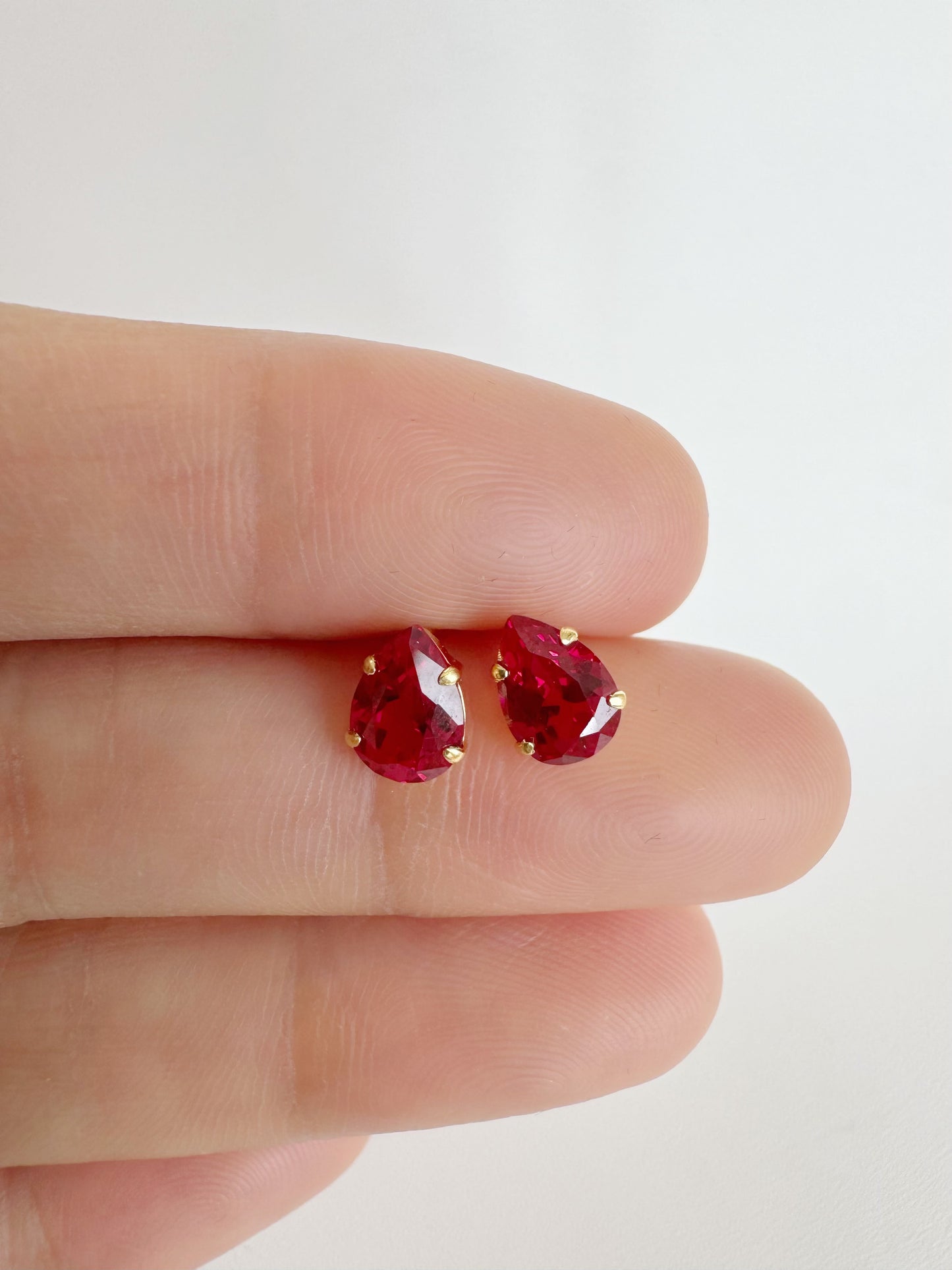 Bright Red Ruby (Pear Cut) Stud Earrings (Lab Grown Ruby)