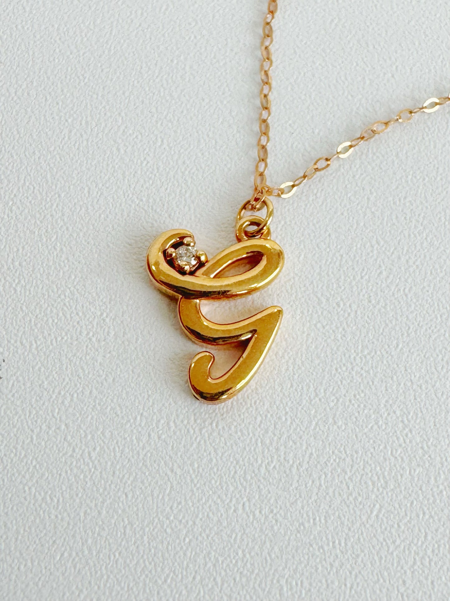 G Initial Pendant with Diamond in Rose Gold Necklace with Chain