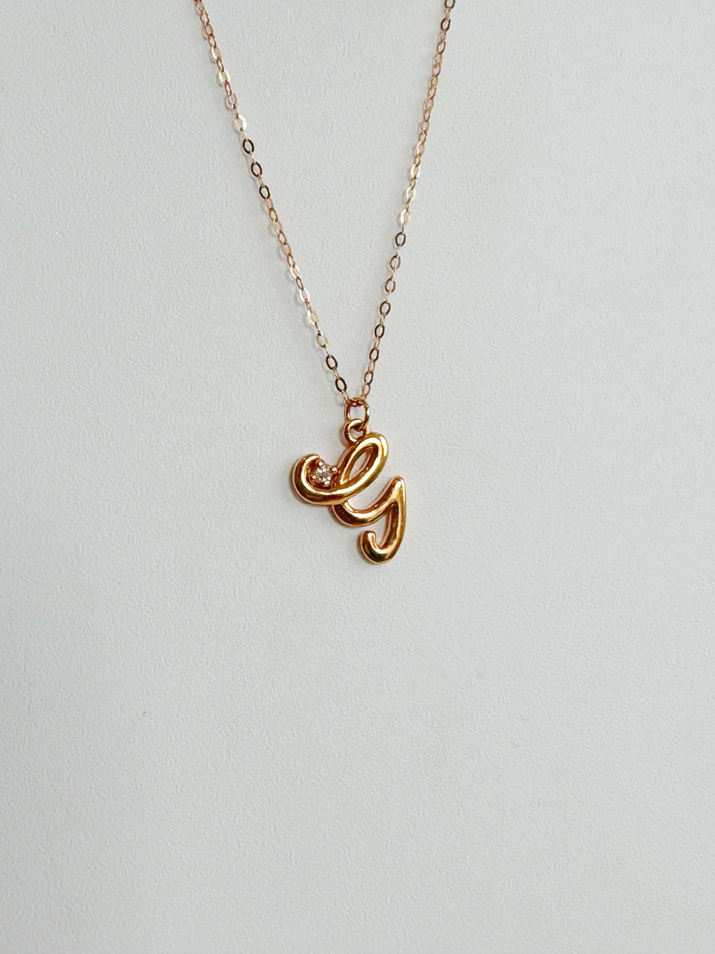 G Initial Pendant with Diamond in Rose Gold Necklace with Chain