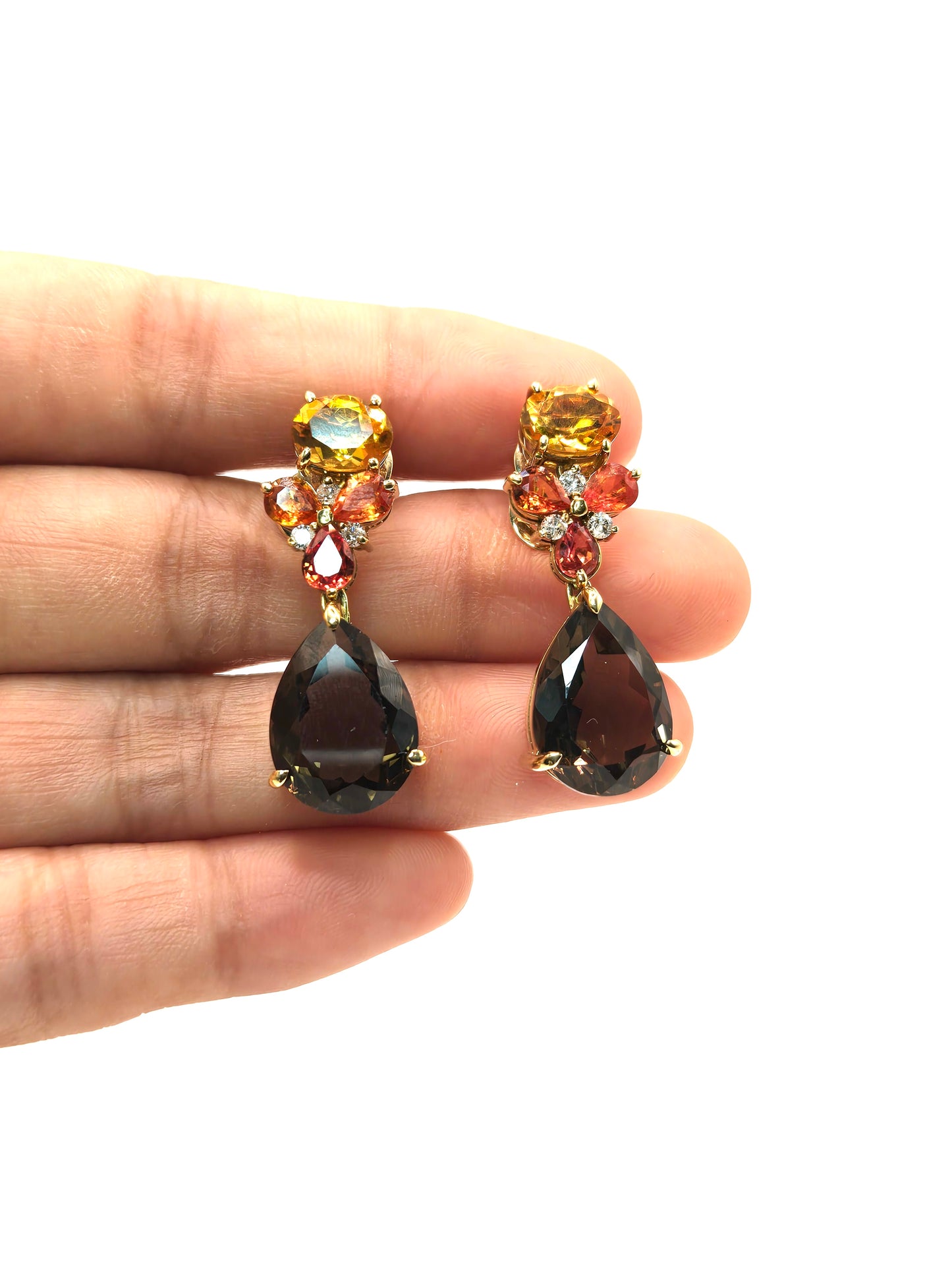 Soft Fire Citrine, Sapphire and Smokey Topaz Earrings and Necklace Set