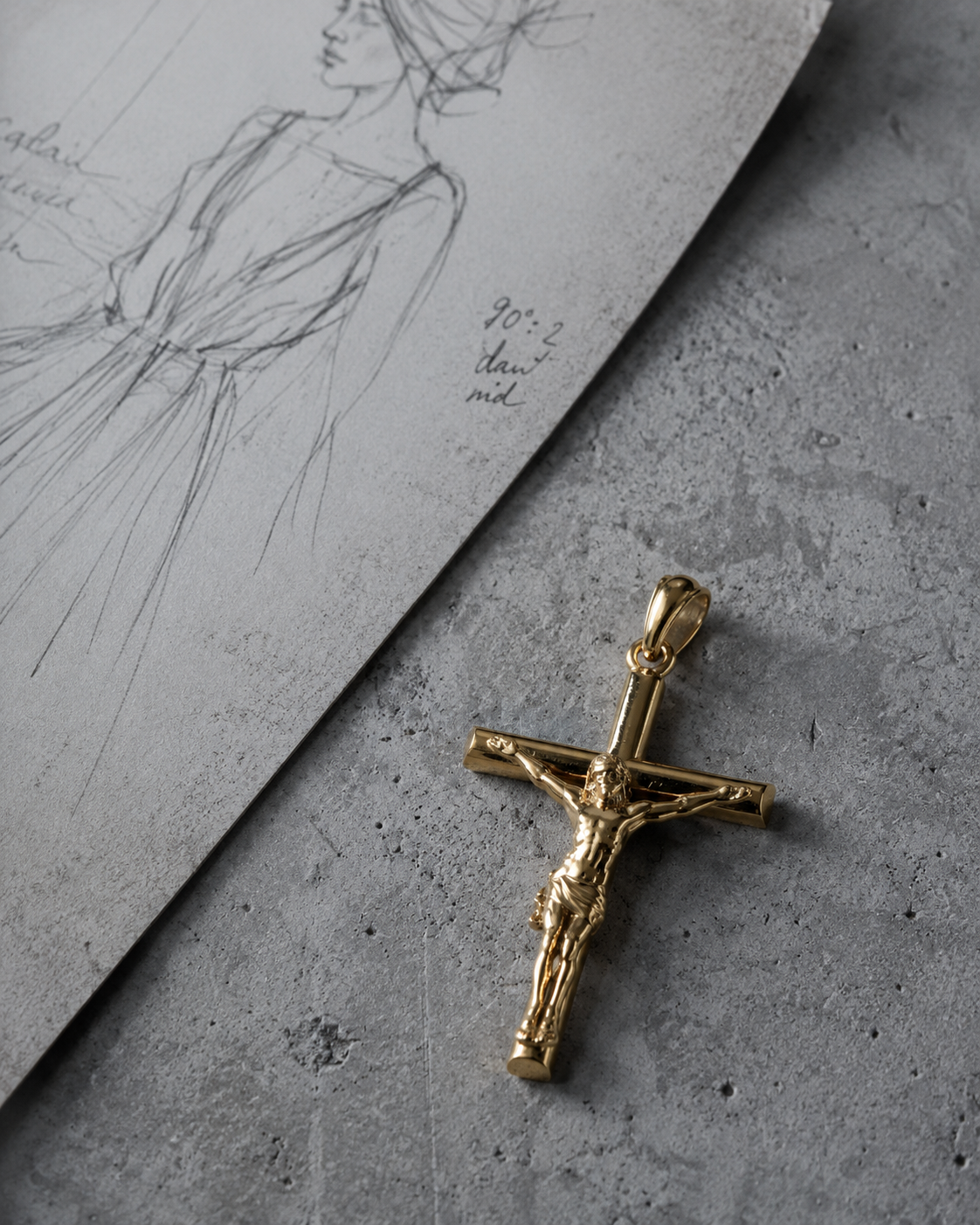 Christine Crucifix Pendant in Yellow Gold