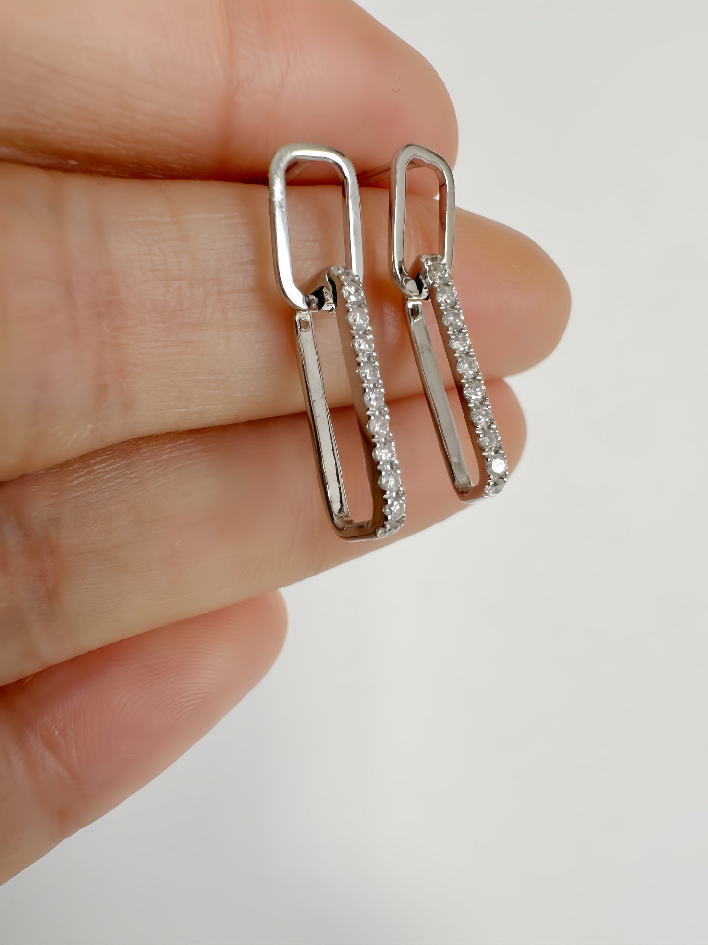 Brianna Paper Clip Diamond Dangling Earrings in 18K White Gold