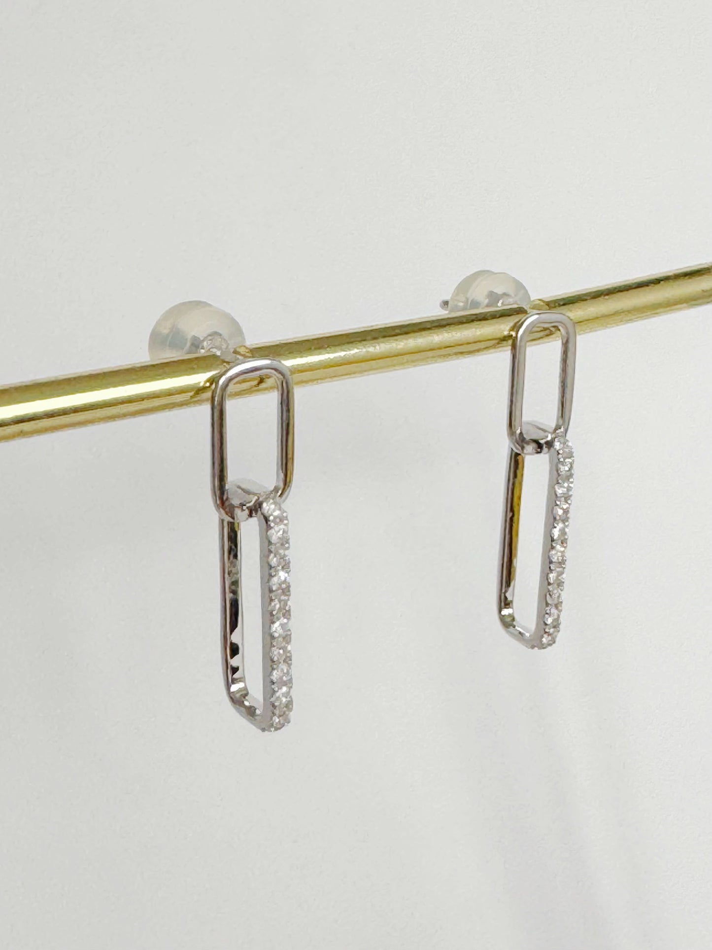 Brianna Paper Clip Diamond Dangling Earrings in 18K White Gold