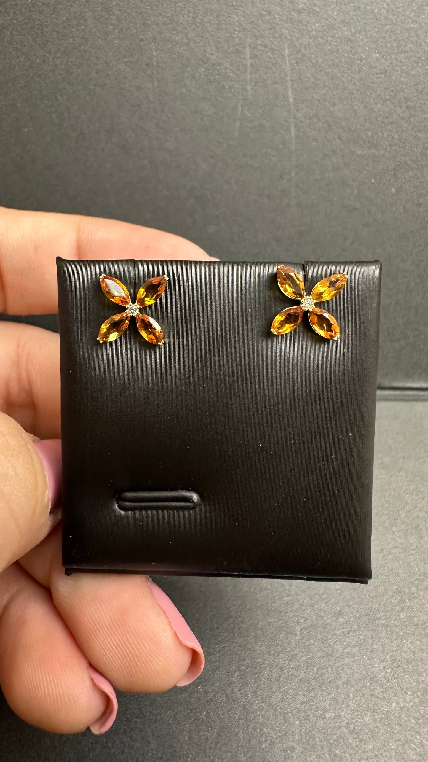 Natural Citrine Flower Stud Earrings with Diamond
