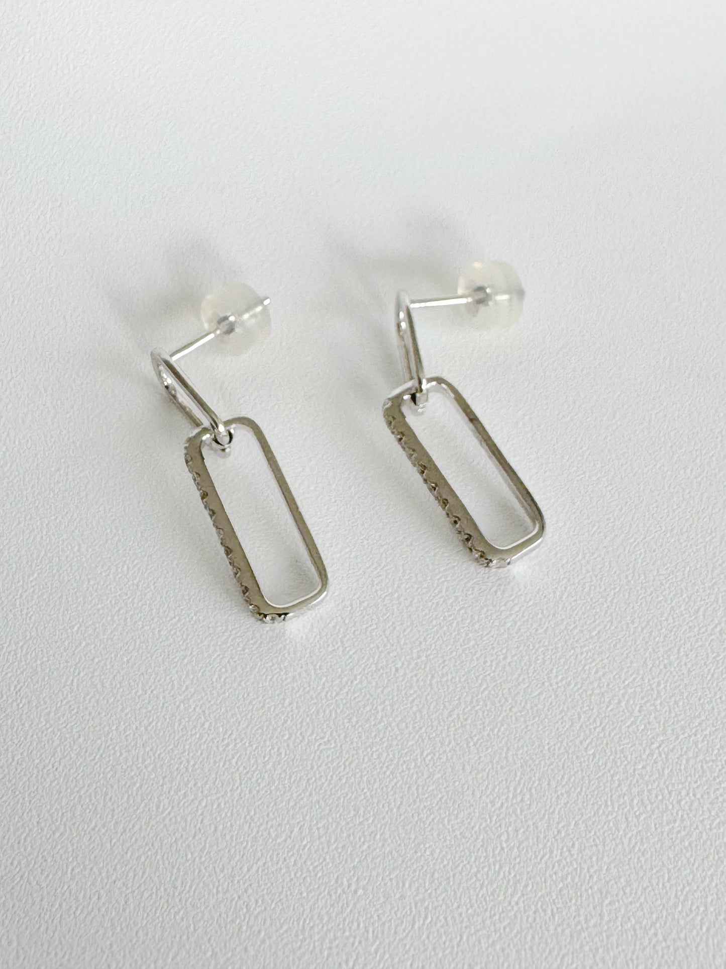 Brianna Paper Clip Diamond Dangling Earrings in 18K White Gold