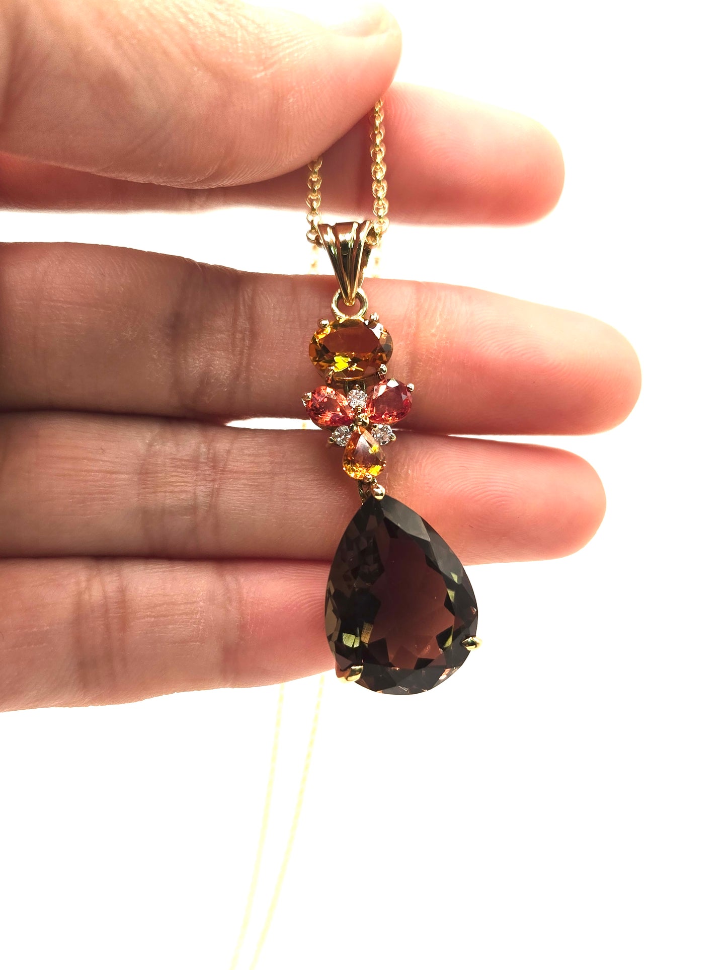 Soft Fire Citrine, Sapphire and Smokey Topaz Earrings and Necklace Set