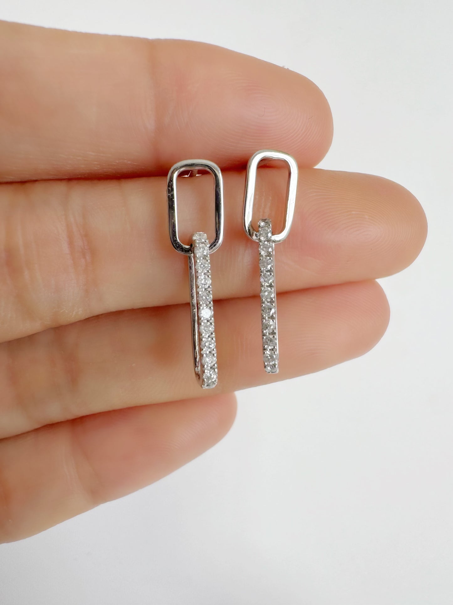 Brianna Paper Clip Diamond Dangling Earrings in 18K White Gold