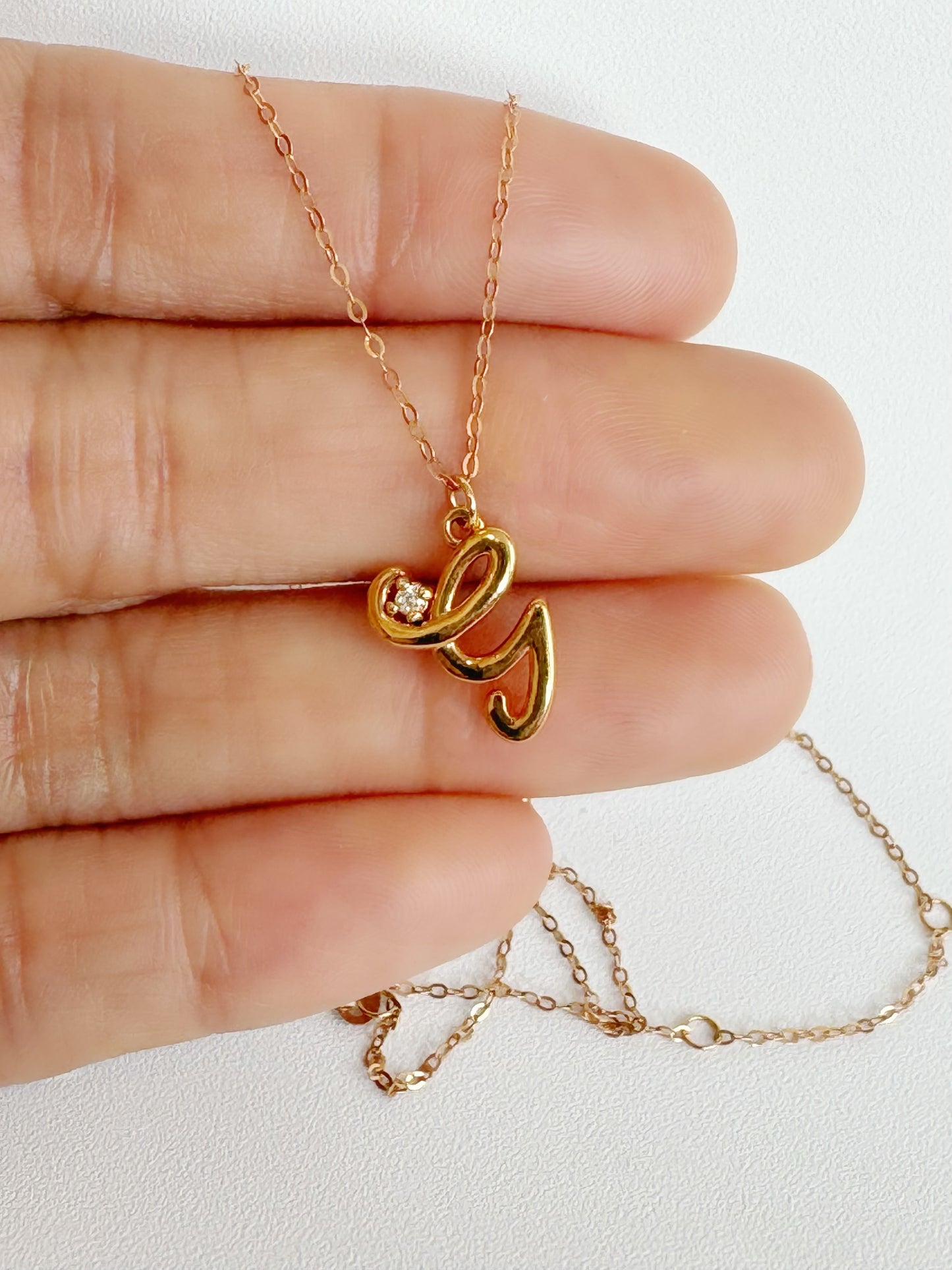 G Initial Pendant with Diamond in Rose Gold Necklace with Chain