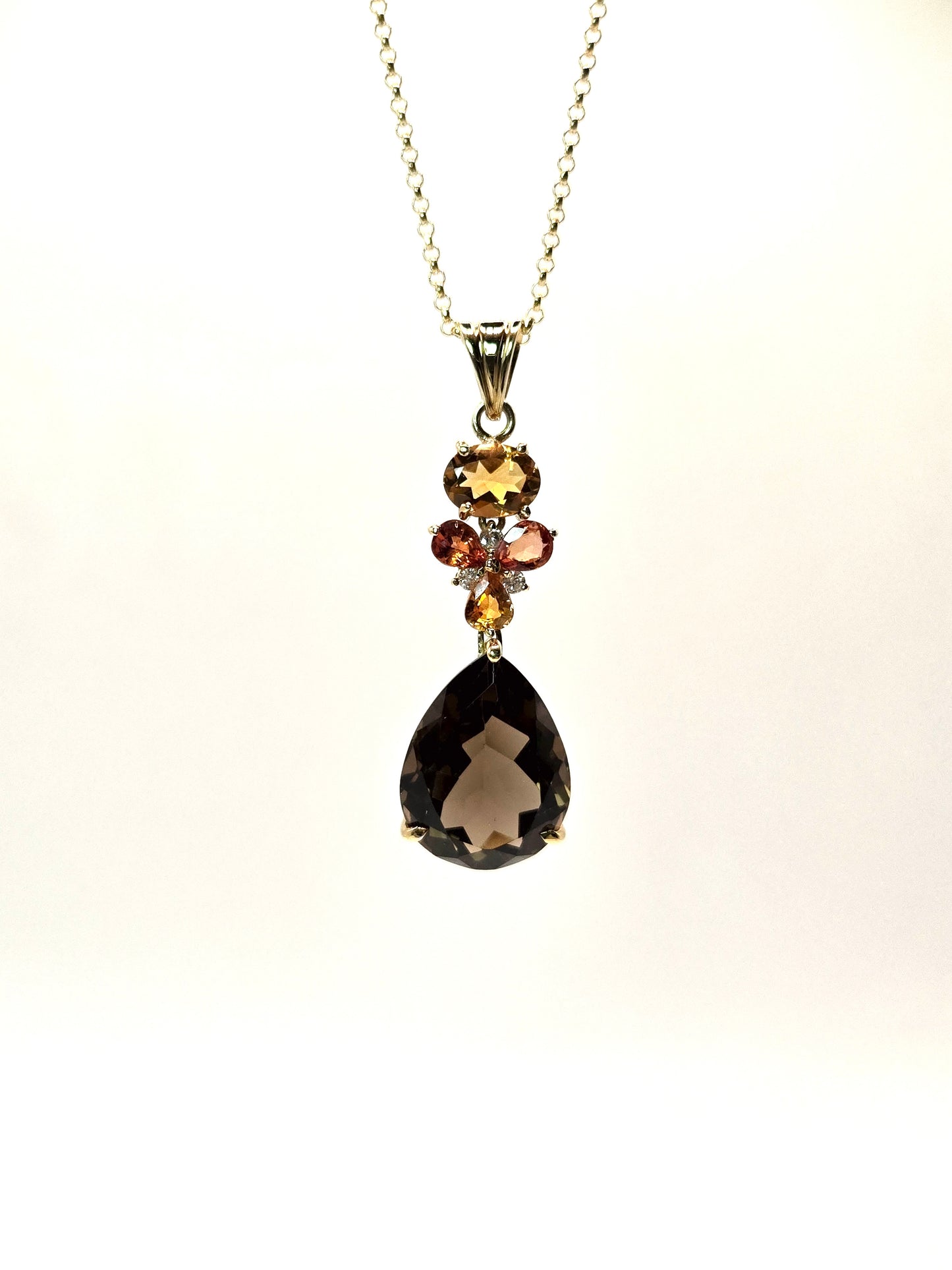 Soft Fire Citrine, Sapphire and Smokey Topaz Earrings and Necklace Set