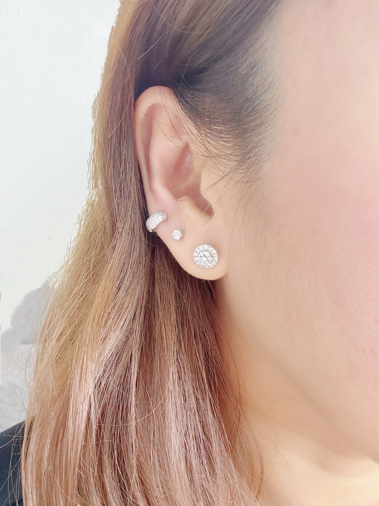 Aira Diamond Illusion Huggies in 18K White Gold