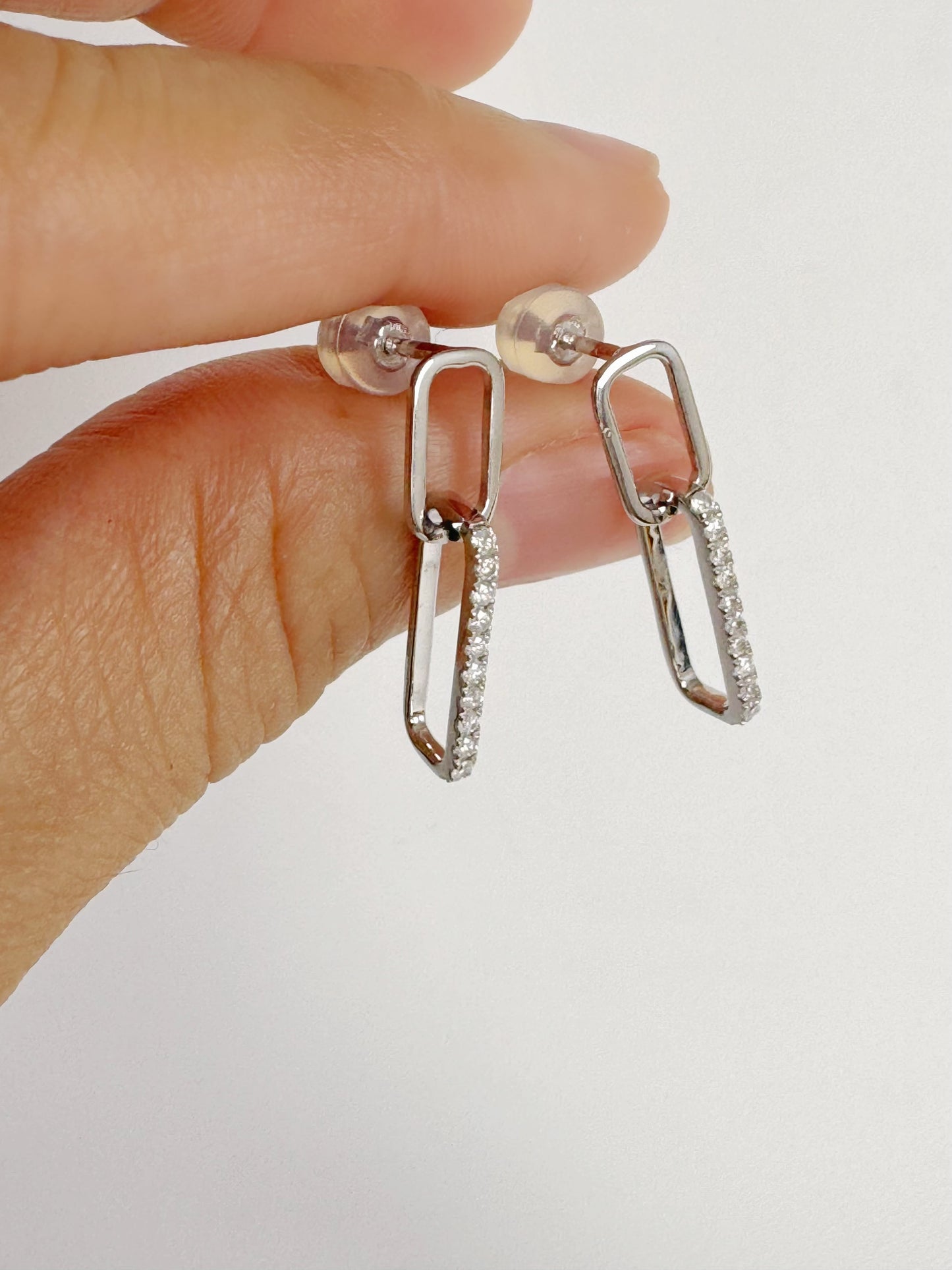 Brianna Paper Clip Diamond Dangling Earrings in 18K White Gold