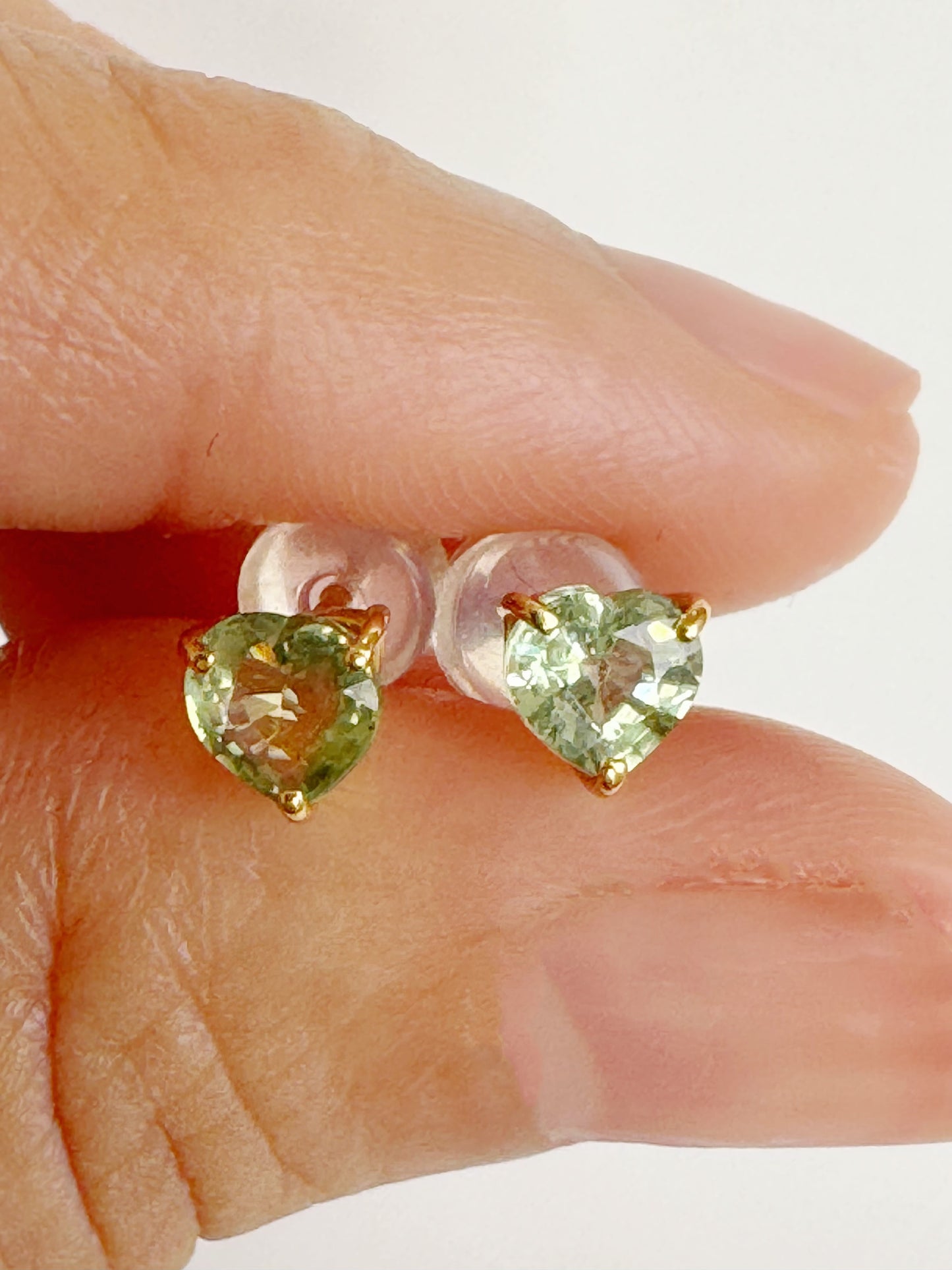 Green Sapphire (Heart Cut) Stud Earrings 5mm