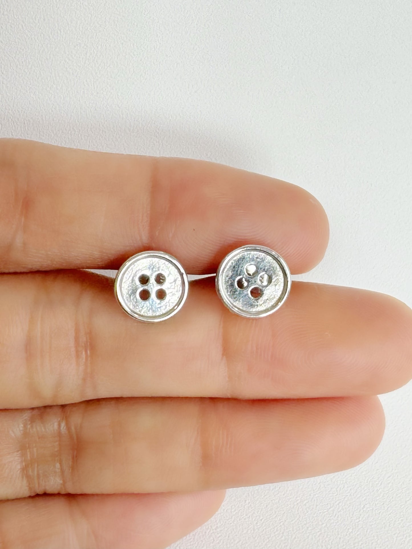 Nicole Button Studs in 18K White Gold