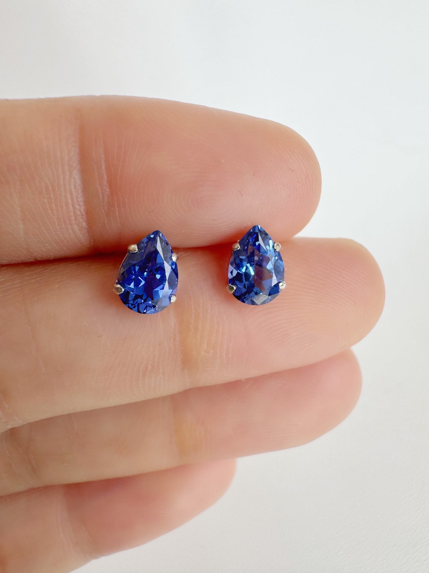 Blue Sapphire (Pear Cut) Stud Earrings (Lab Grown Sapphire)