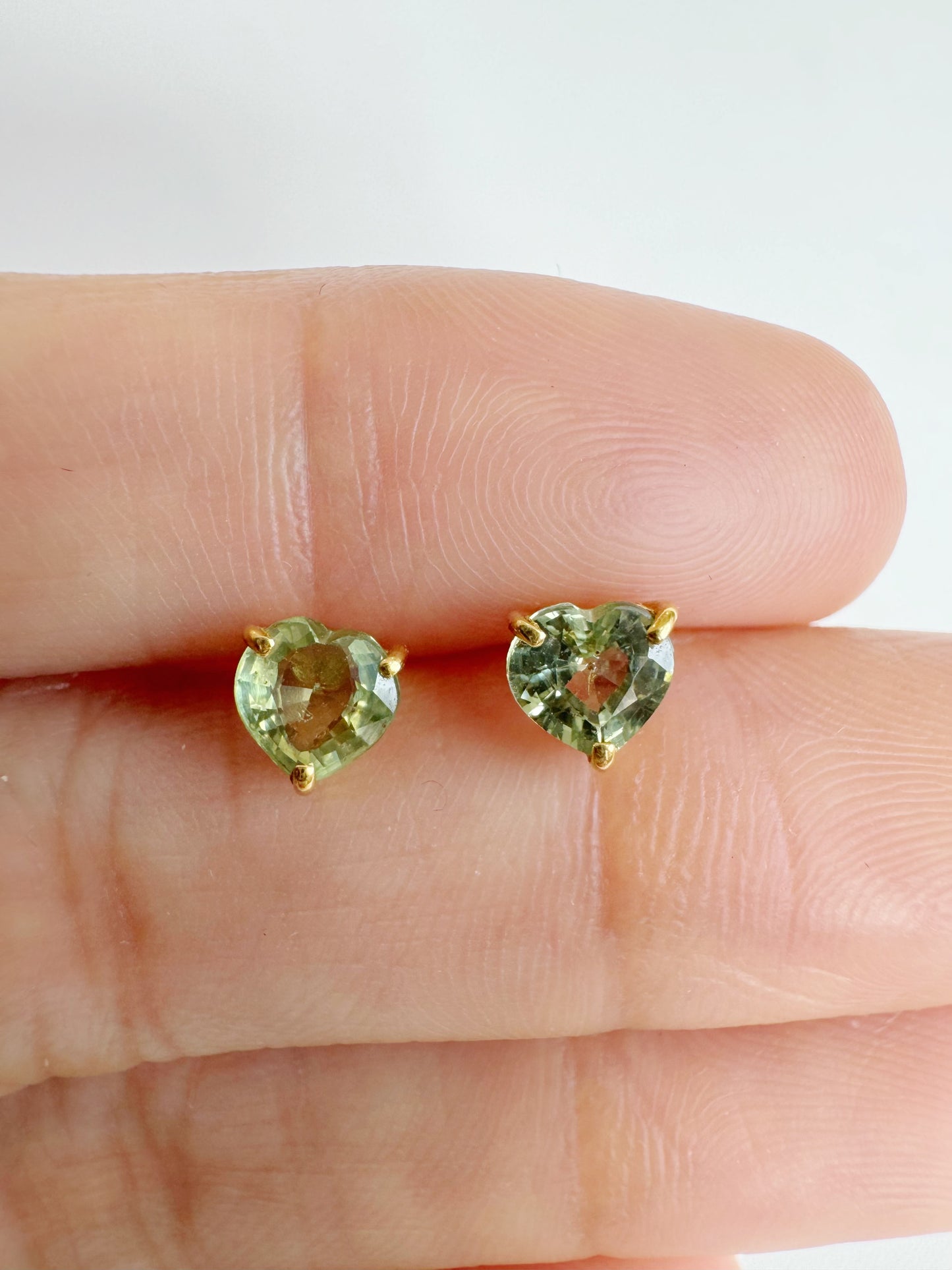 Green Sapphire (Heart Cut) Stud Earrings 5mm
