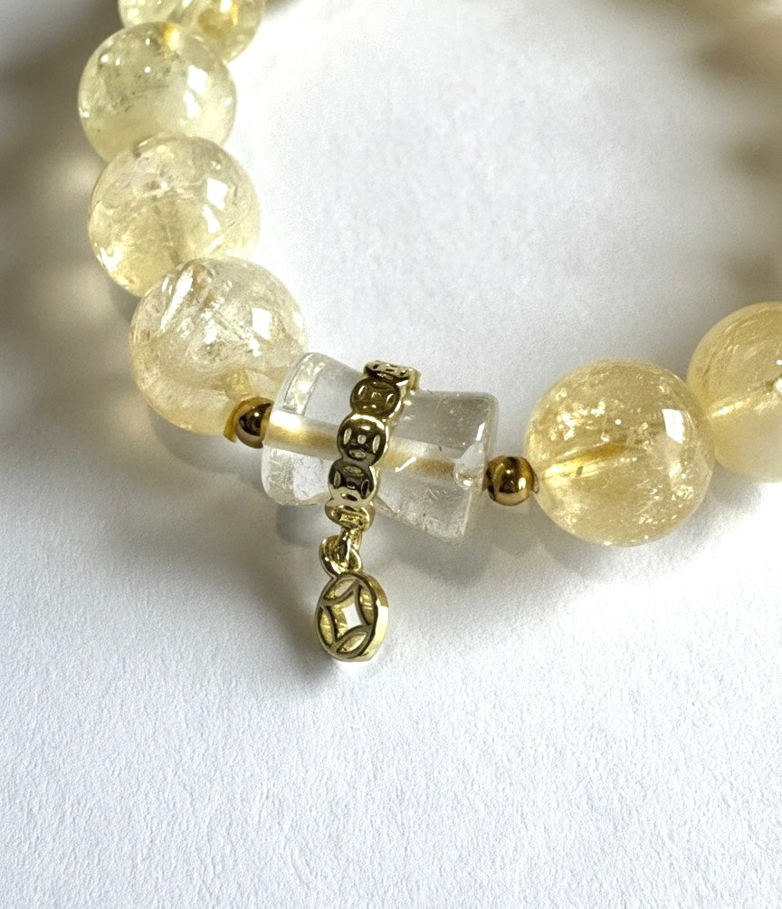 Quartz Barrel Charm with Copper Money Catcher Accent