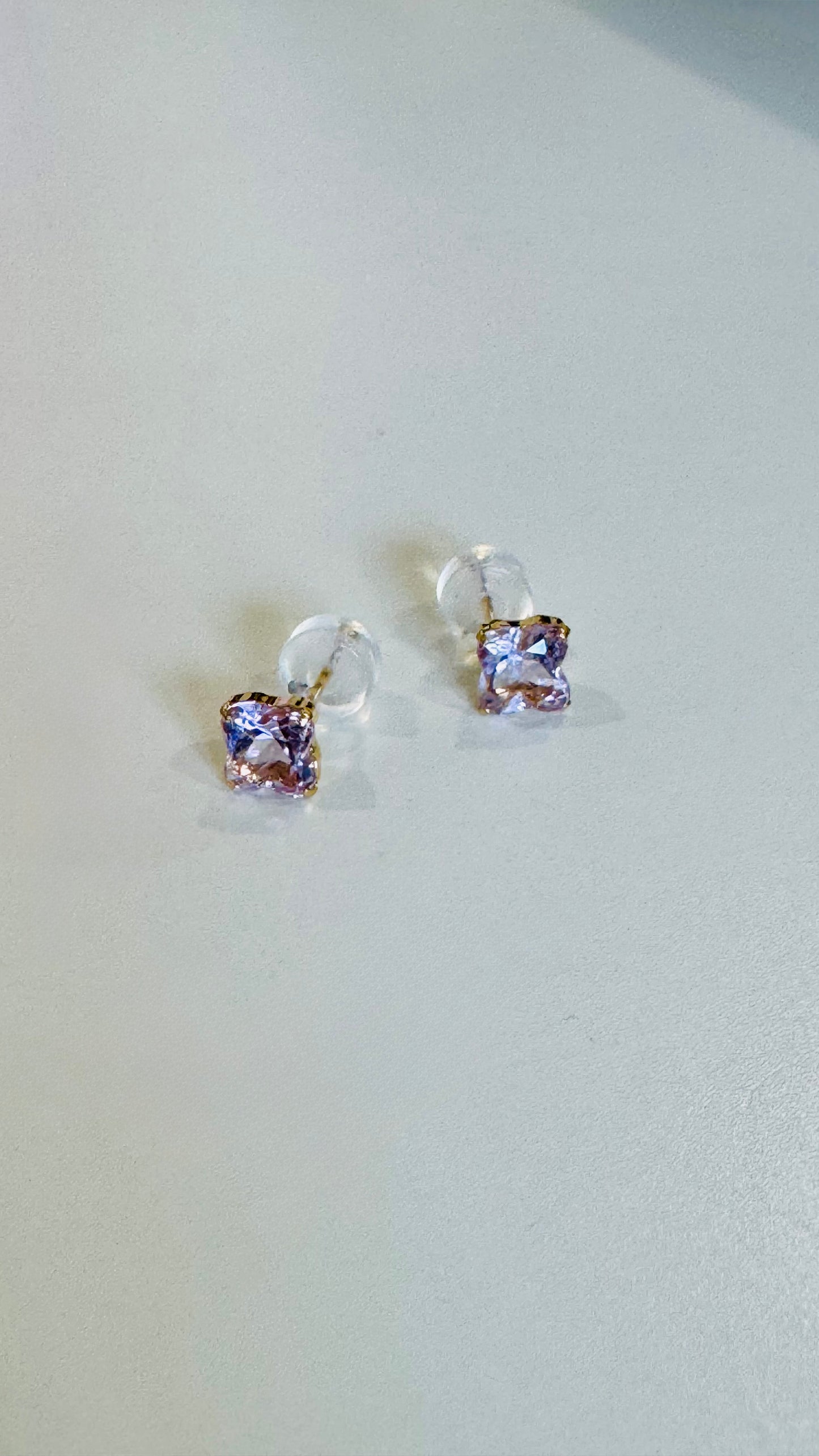 Pink Amethyst Stud Earrings in 18K Yellow Gold