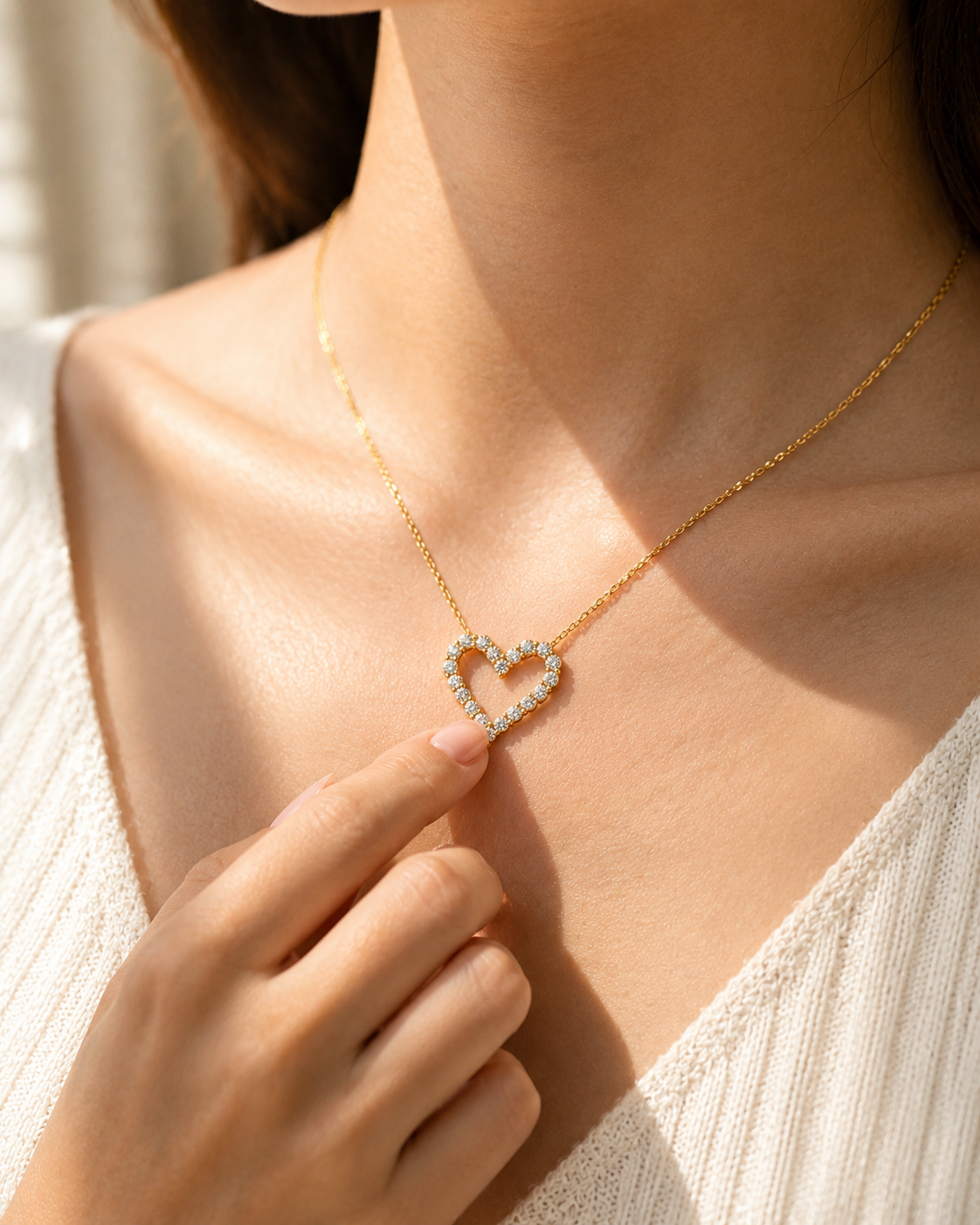 Cora Open Heart Pendant in Yellow Gold