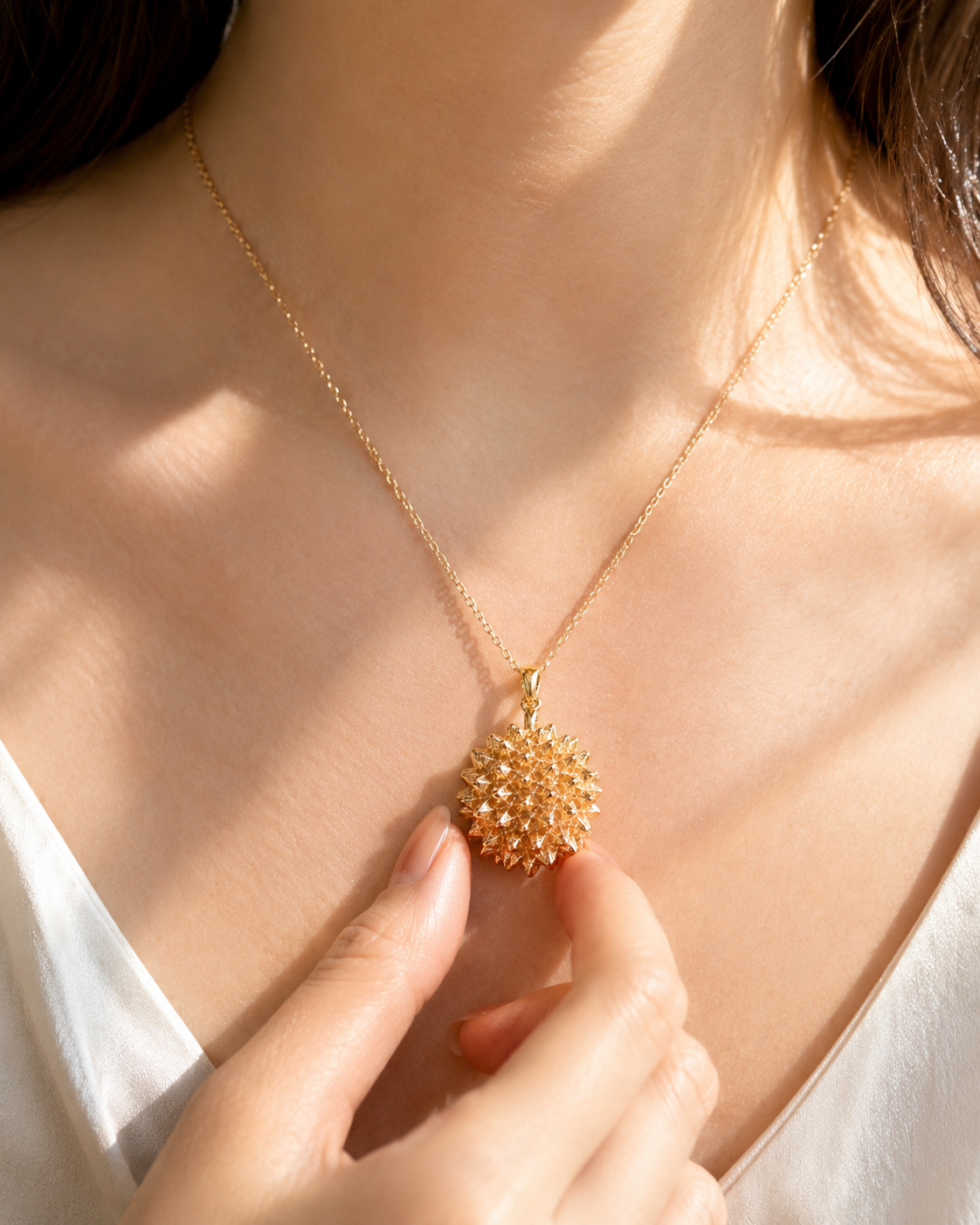 Gold Durian Chunky Pendant in Yellow Gold