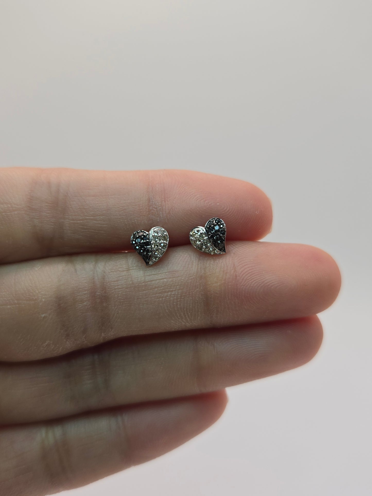 Seville White and Black Diamond Heart Earrings