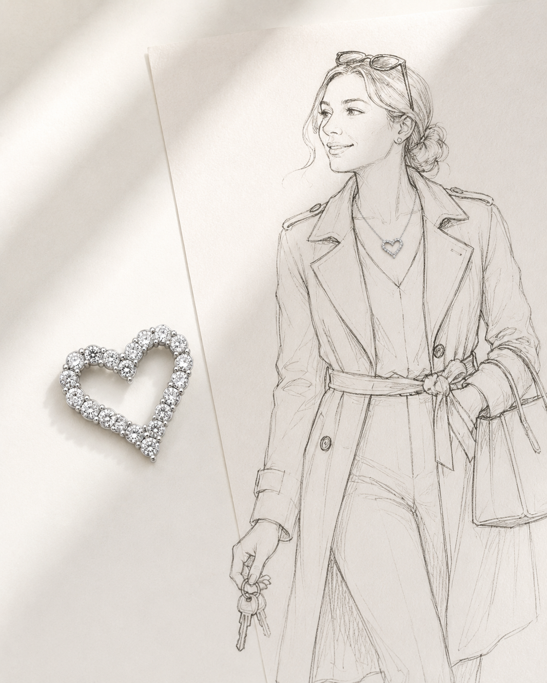 Cora Open Heart Pendant in White Gold