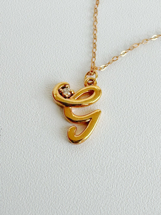G Initial Pendant with Diamond in Rose Gold Necklace with Chain