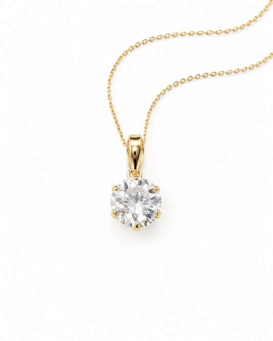 Solstice Classic Brilliant Moissanite Solitaire Pendant in Yellow Gold