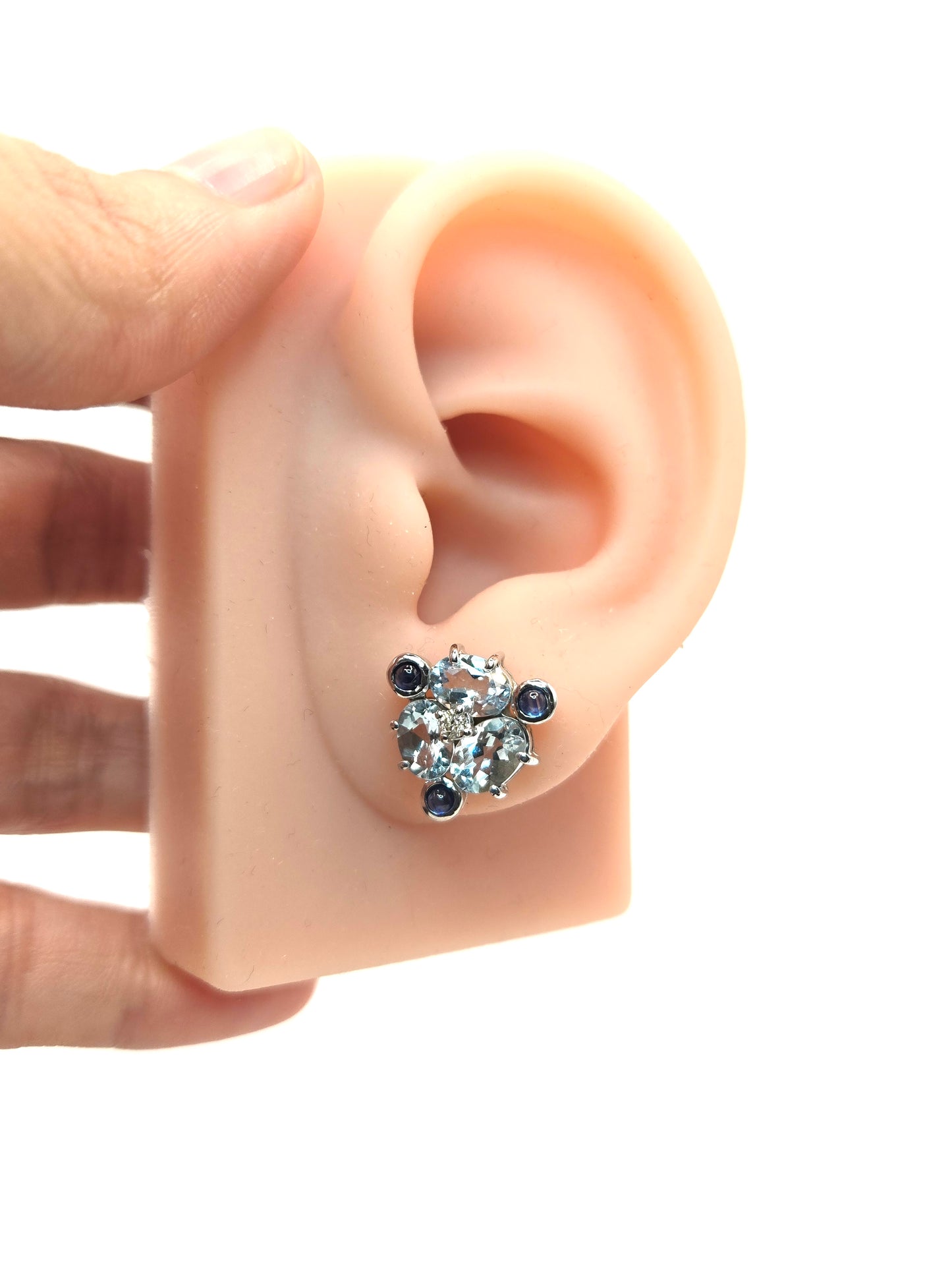 Ocean and Sky Aquamarine and Blue Sapphire Cabochon Earrings