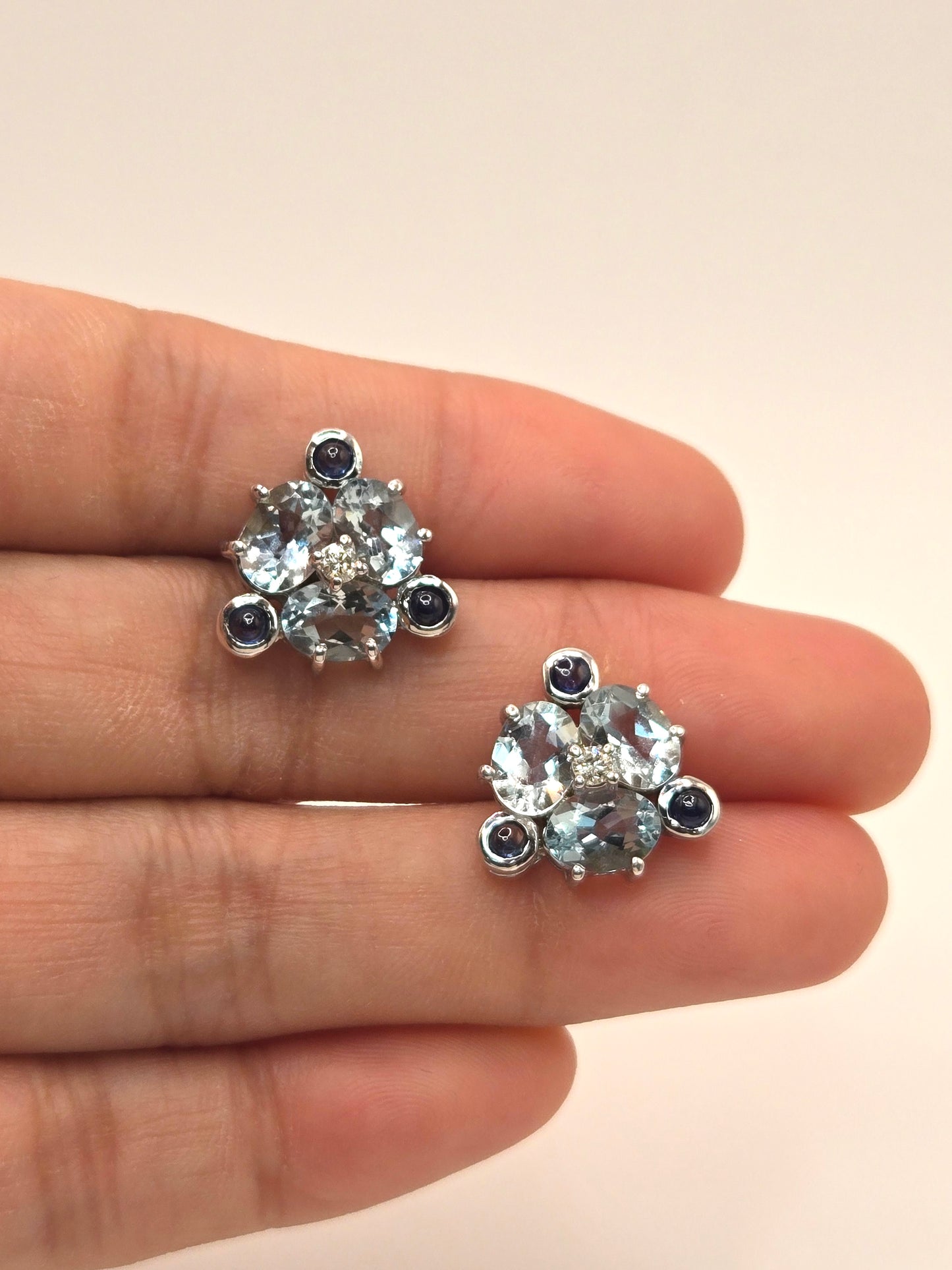 Ocean and Sky Aquamarine and Blue Sapphire Cabochon Earrings