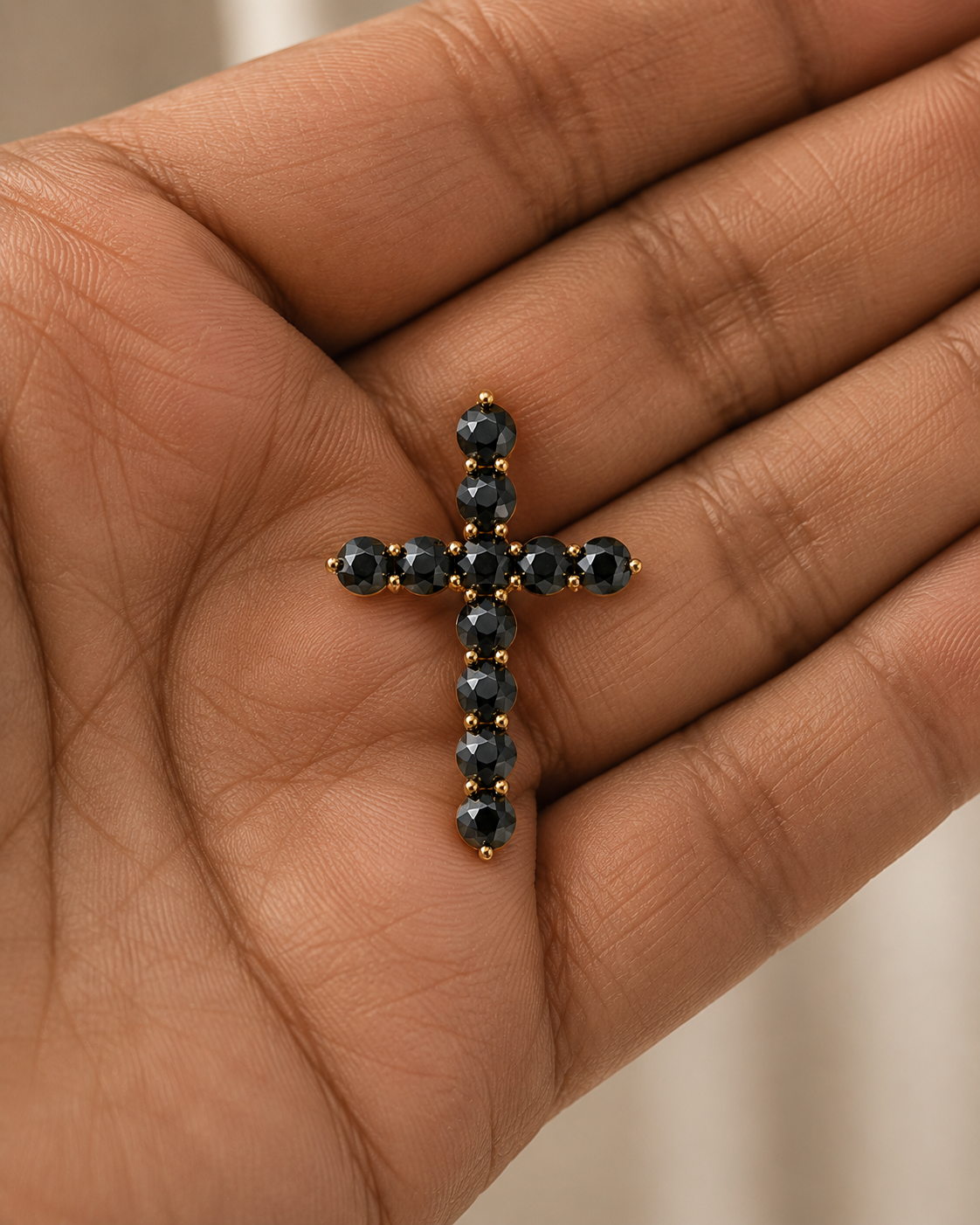 Beata Black Diamond Cross Pendant in Yellow Gold