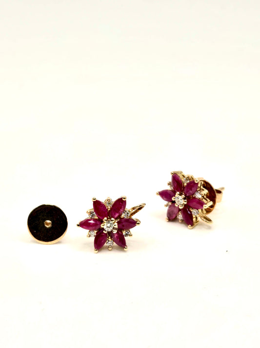 Lena Ruby and Diamond Flower Earrings