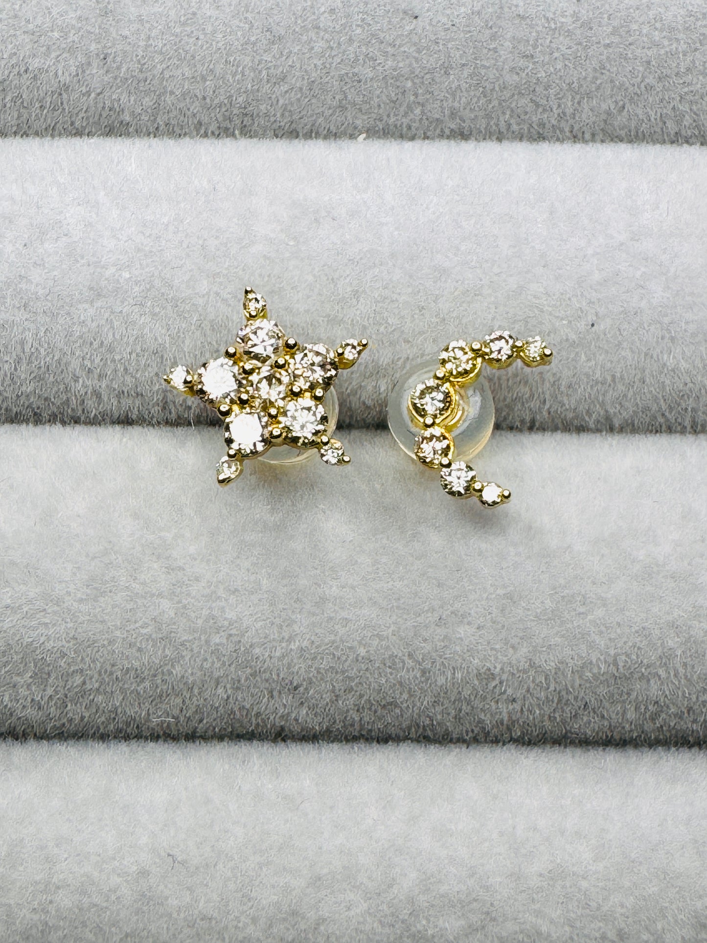 Moon and Star Diamond Stud Earrings