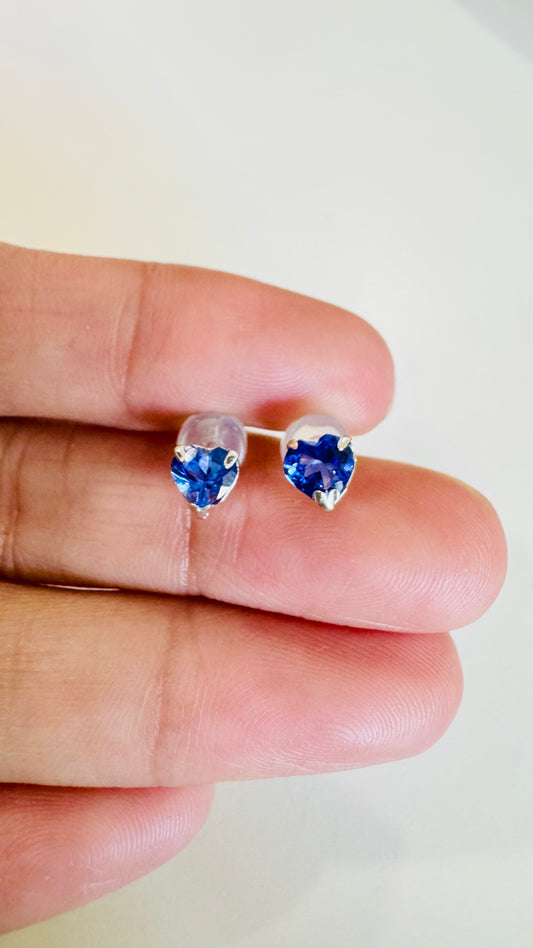 Tanzanite (Heart Cut) Stud Earrings in 18K White Gold