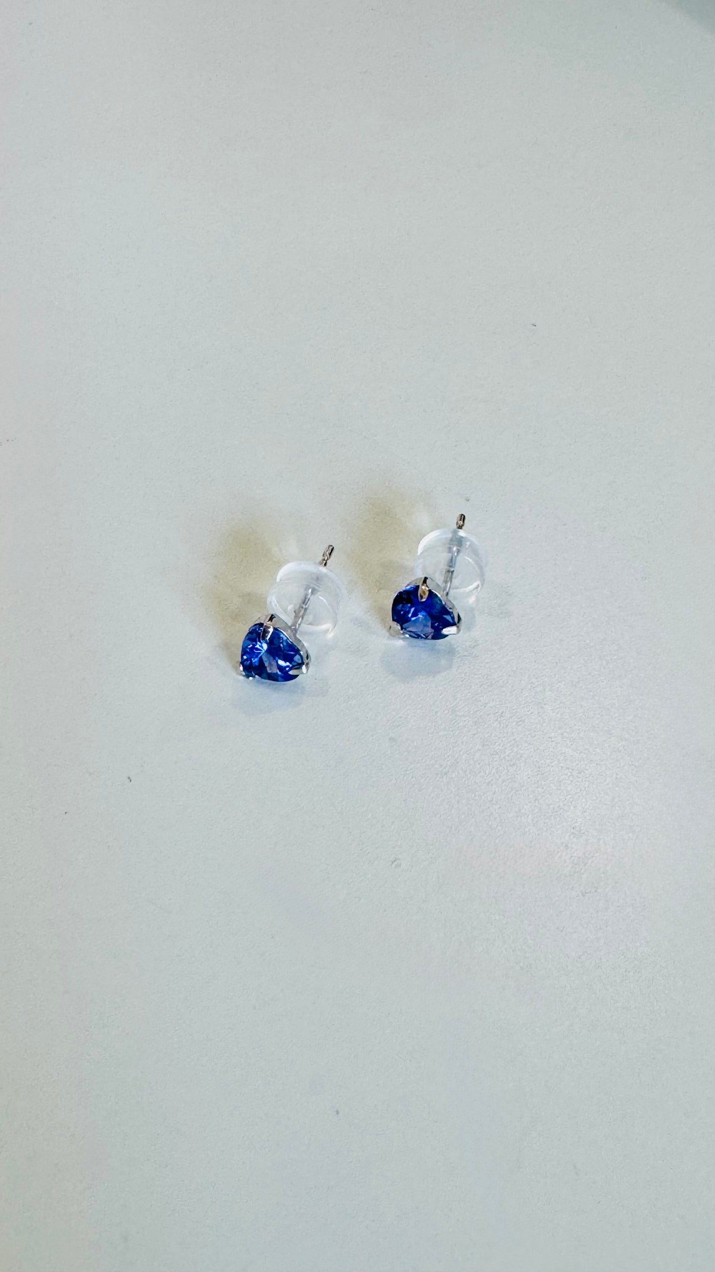 Tanzanite (Heart Cut) Stud Earrings in 18K White Gold