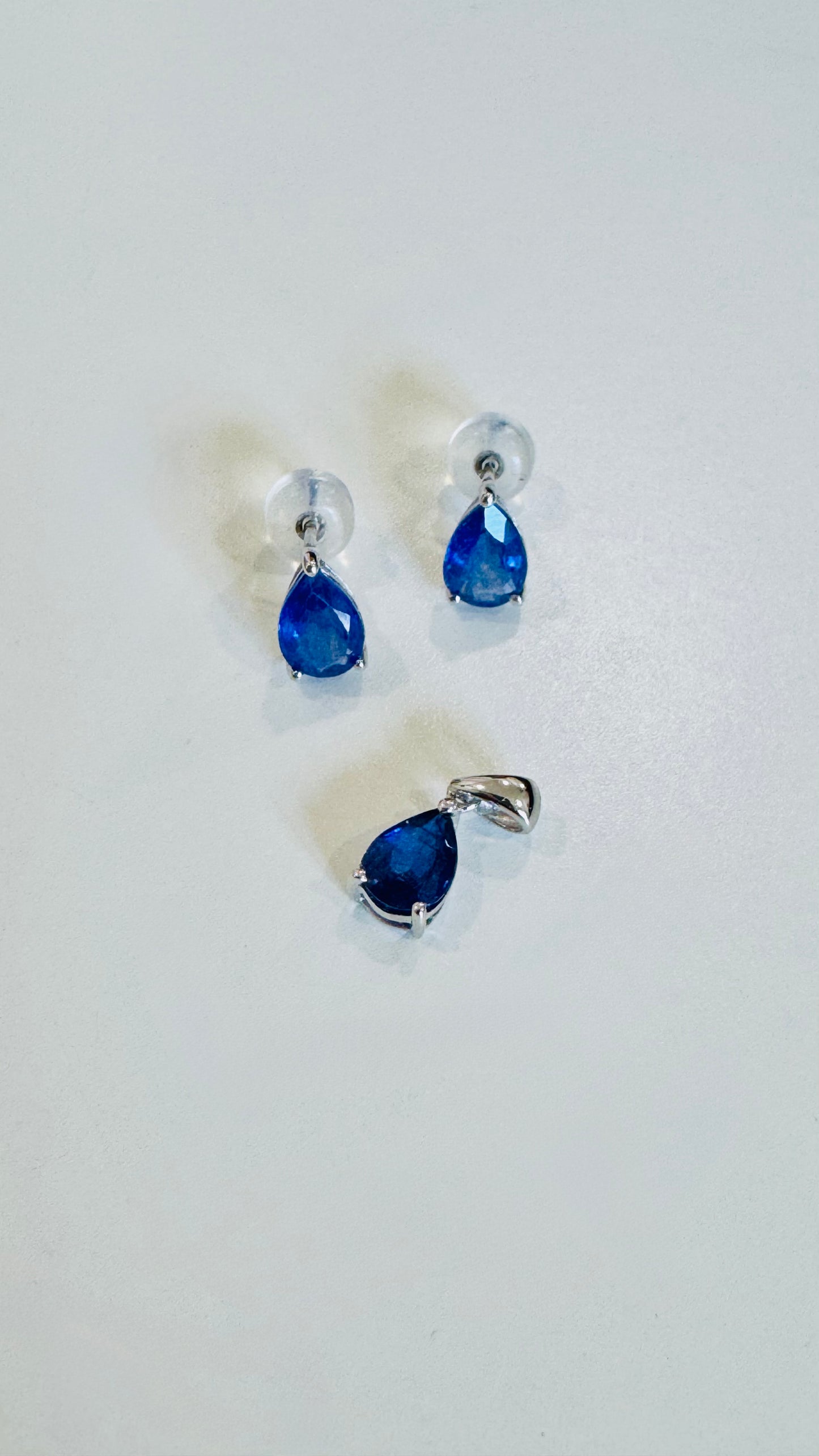 Blue Sapphire Teardrop-Shaped Studs and Pendant Set