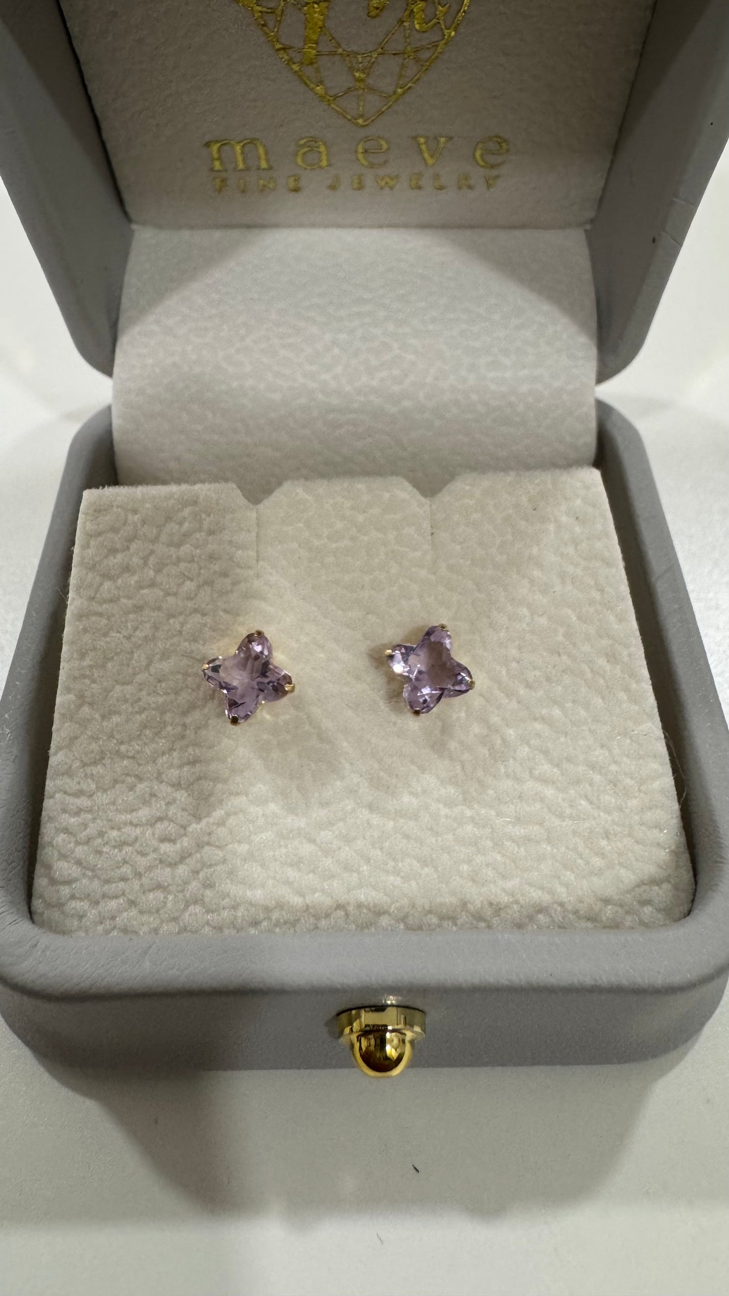 Pink Amethyst Stud Earrings in 18K Yellow Gold