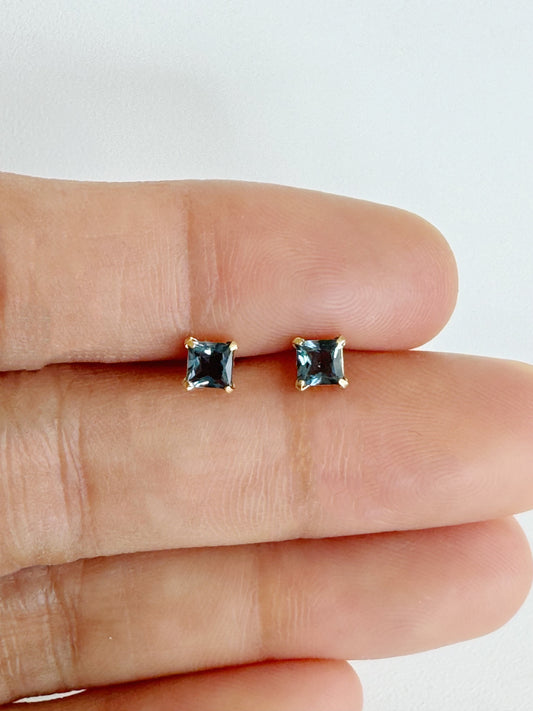 London Blue Topaz (Princess Cut) Stud Earrings