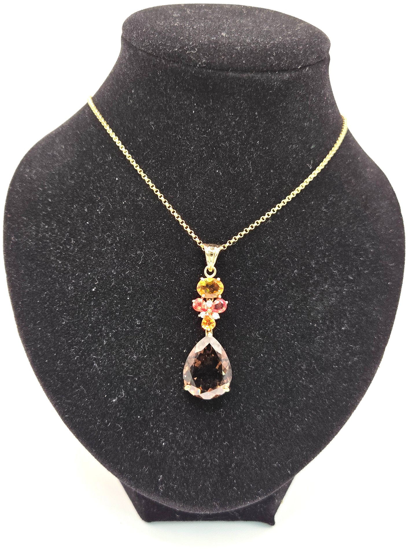 Soft Fire Citrine, Sapphire and Smokey Topaz Earrings and Necklace Set