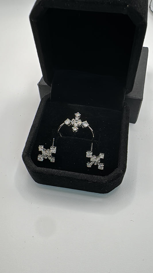 Ely Cross Diamond Earrings and Ring Set