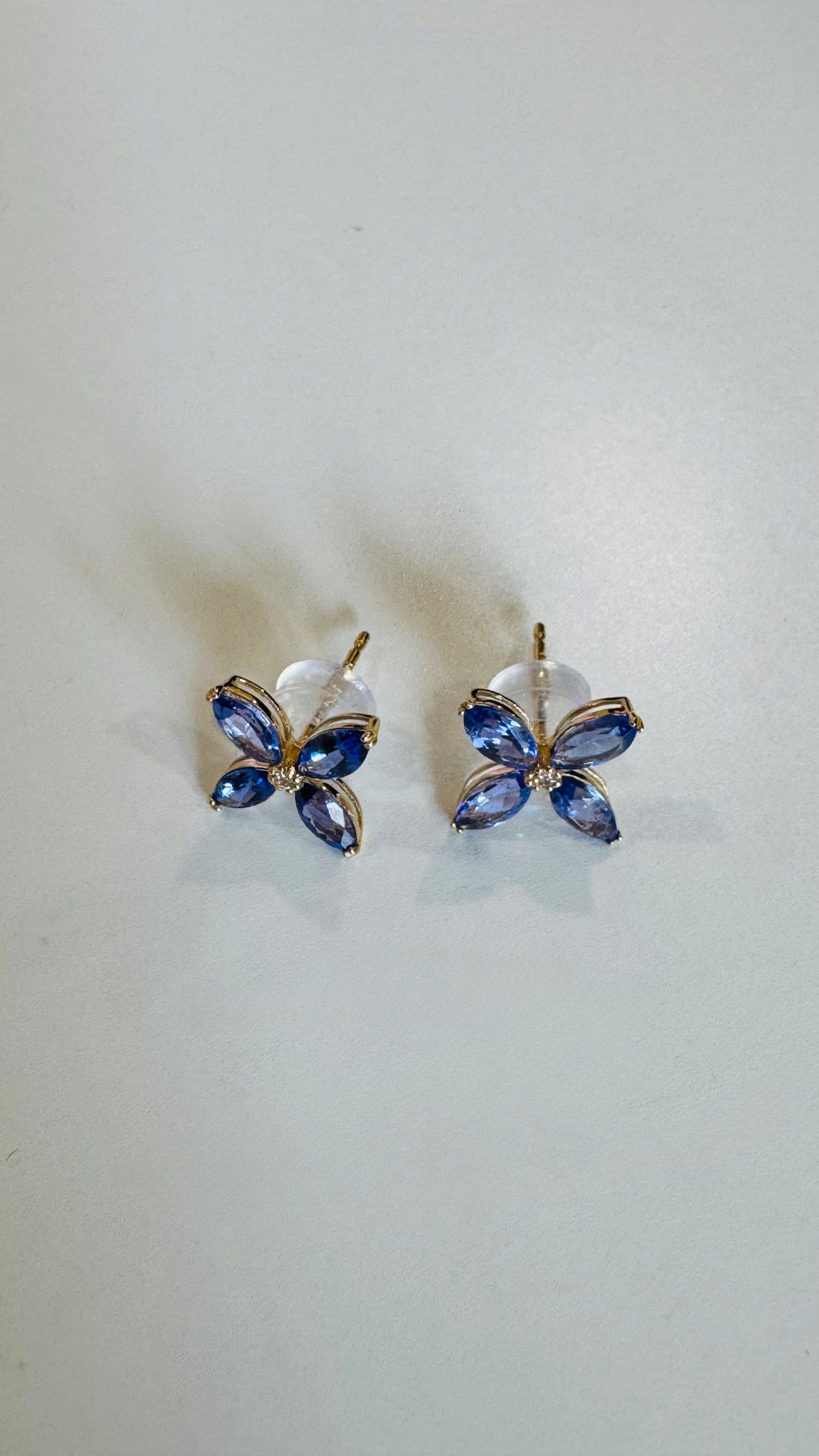 Tanzanite Flower Studs with Diamond