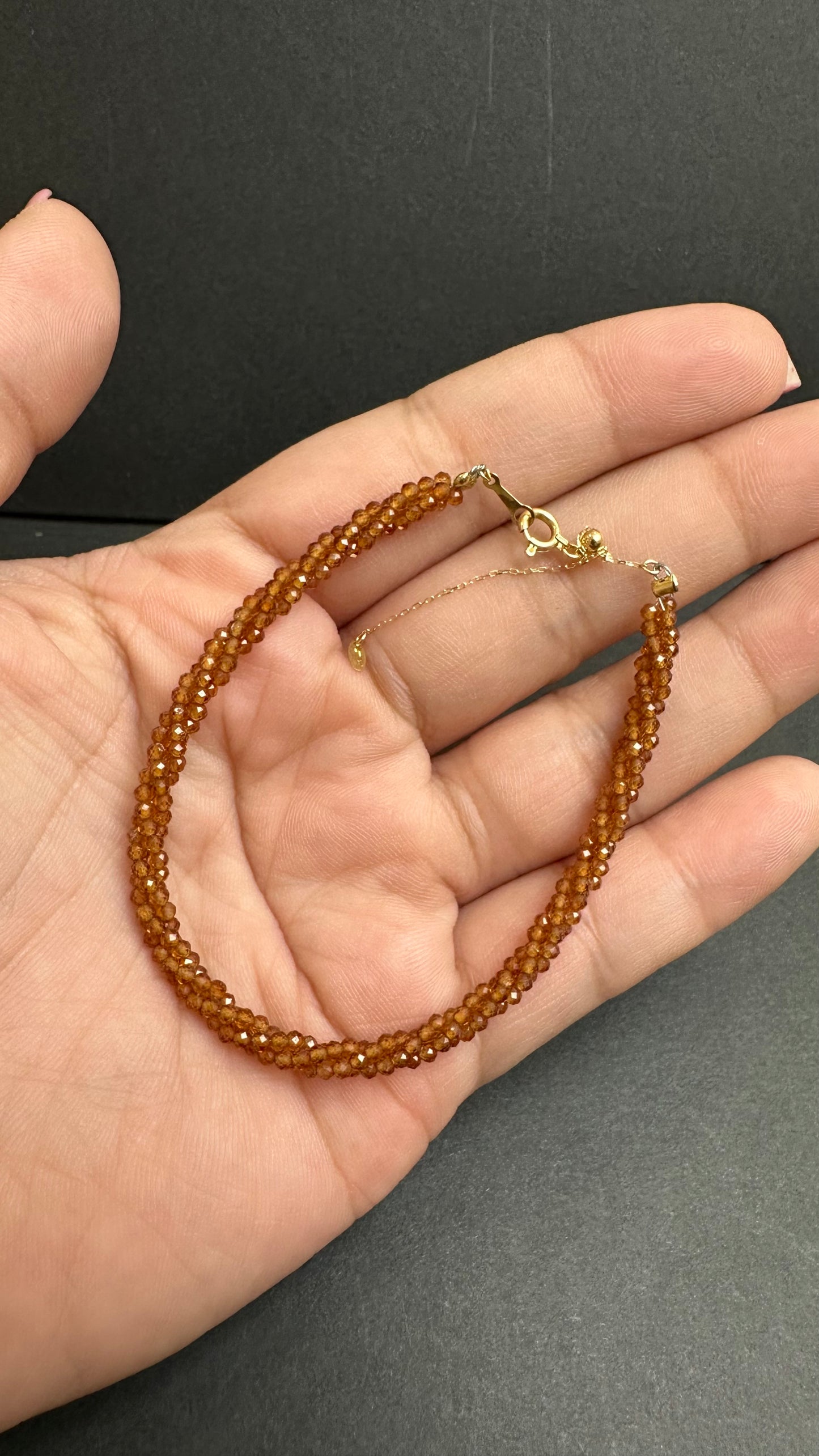 Natural Citrine Crystal Bead Bracelet in 18K Gold