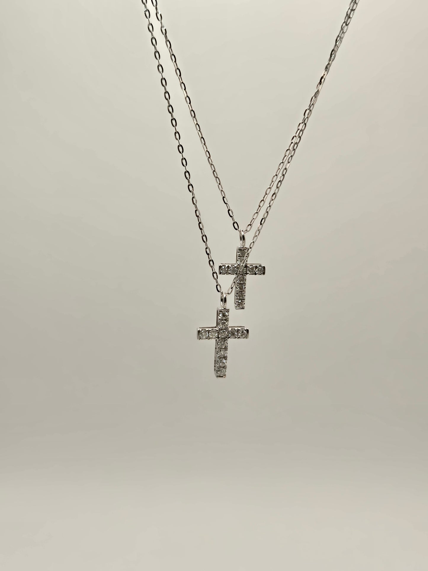 Veronica Double Cross Layer Necklace (White Gold)