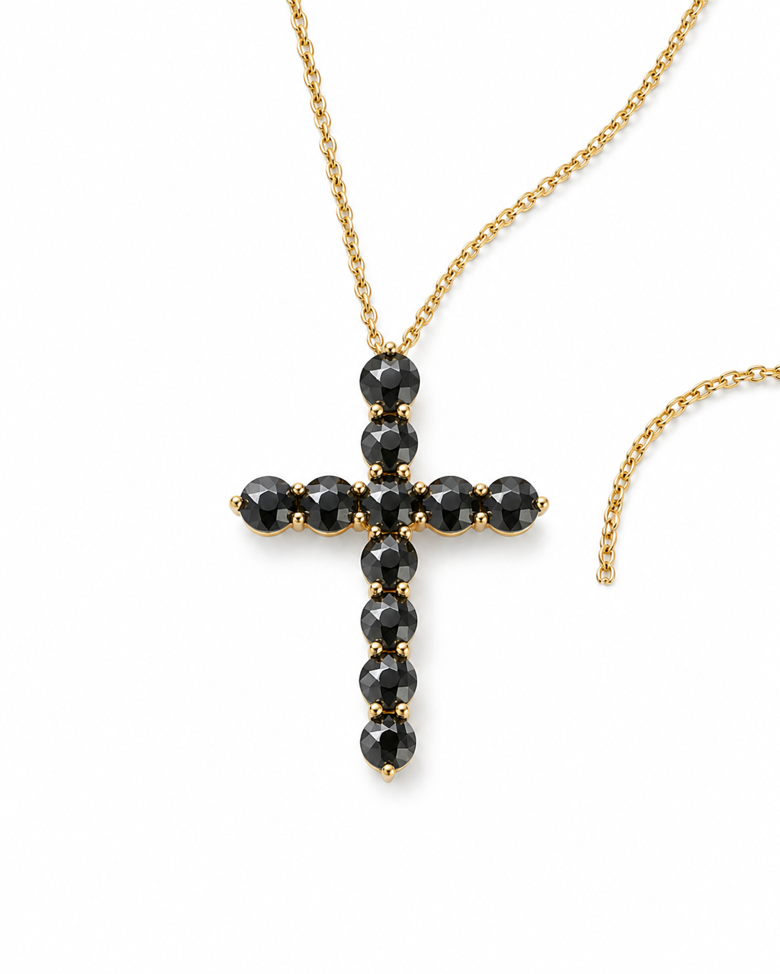 Beata Black Diamond Cross Pendant in Yellow Gold