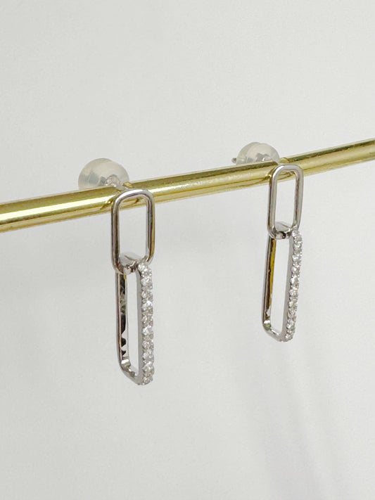 Brianna Paper Clip Diamond Dangling Earrings in 18K White Gold
