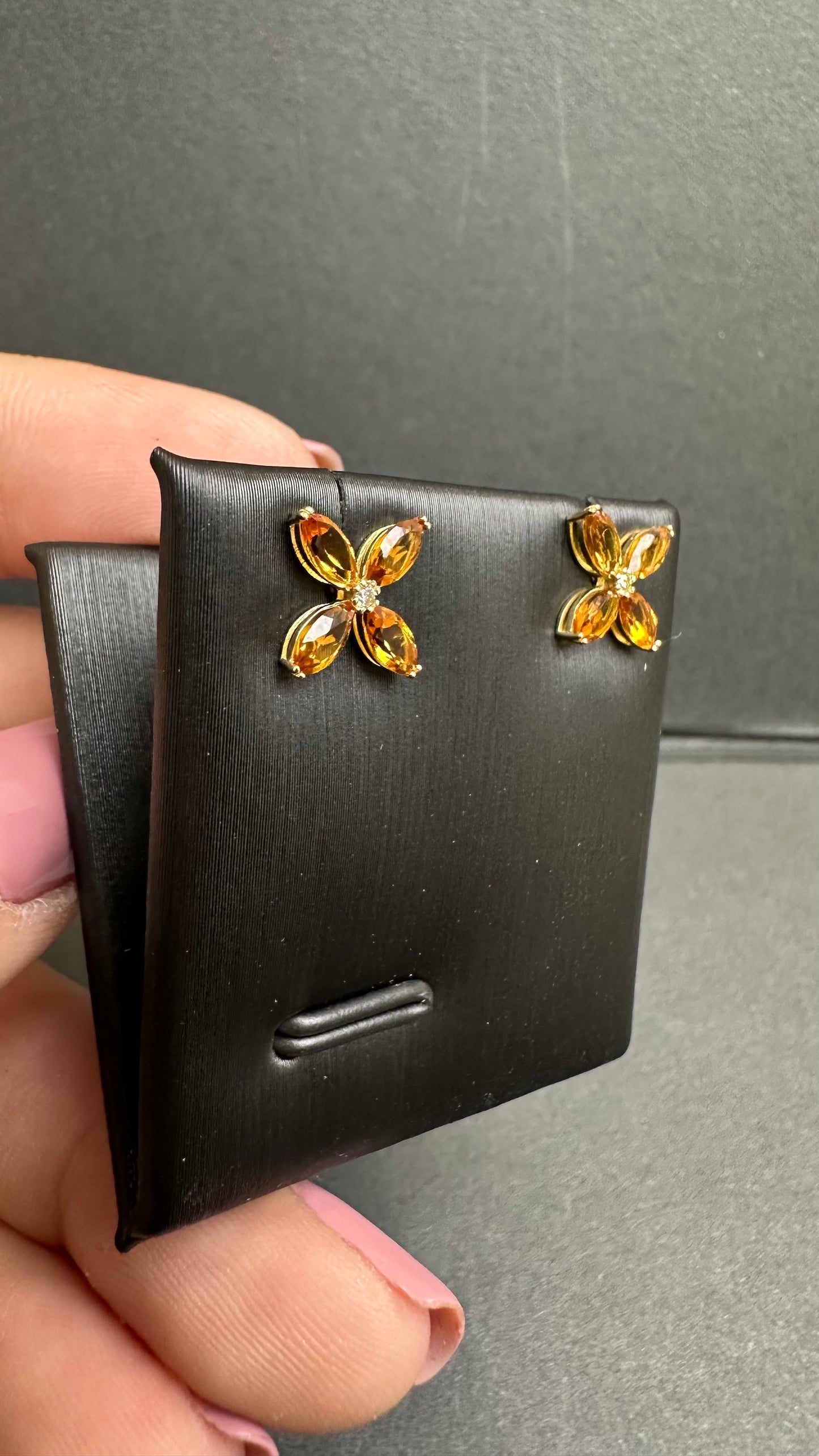 Natural Citrine Flower Stud Earrings with Diamond