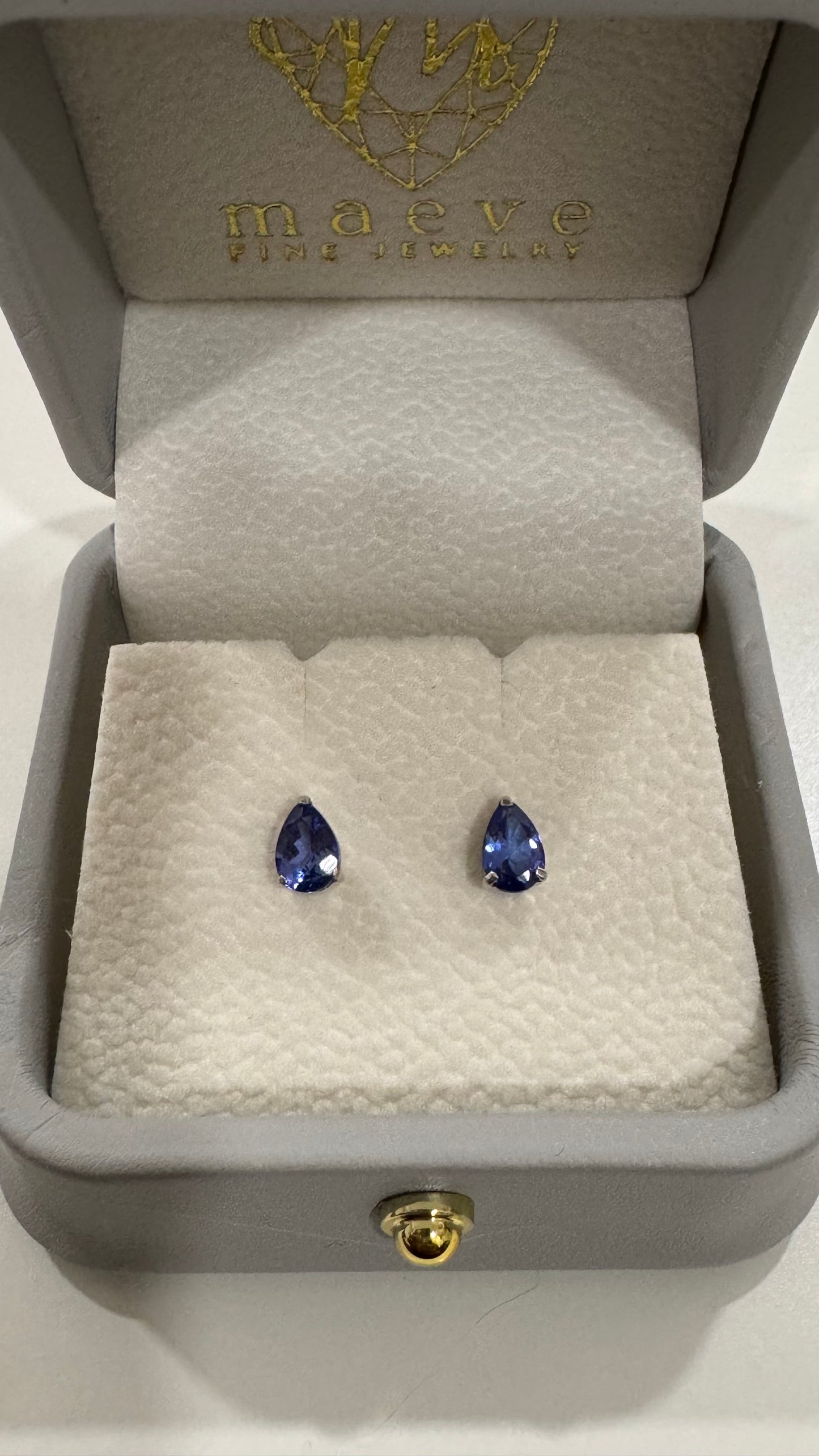 Tanzanite Pear Stud Earrings in 18K White Gold