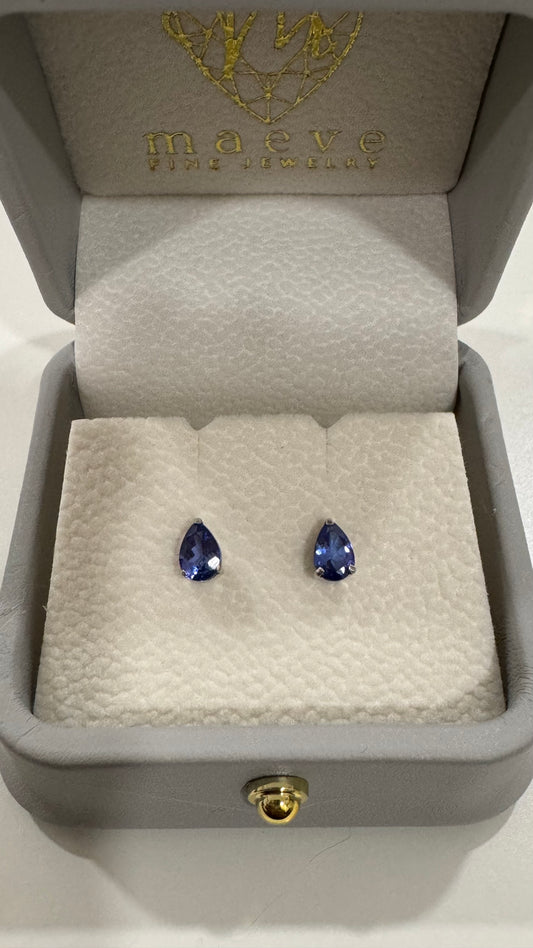 Tanzanite Pear Stud Earrings in 18K White Gold