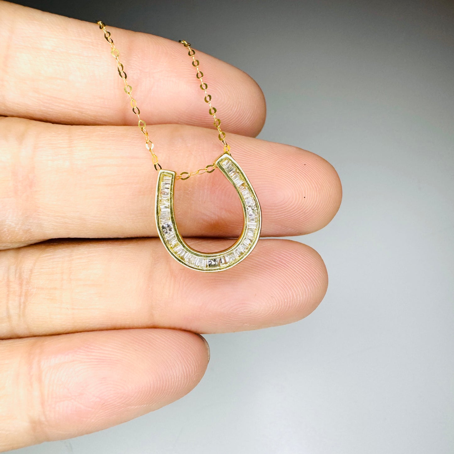 Horseshoe Baguette Diamond Pendant Necklace (Yellow Gold)